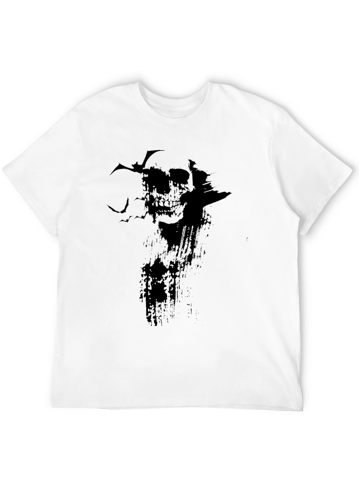Skull & Bats Graphic Print T-Shirt - Black