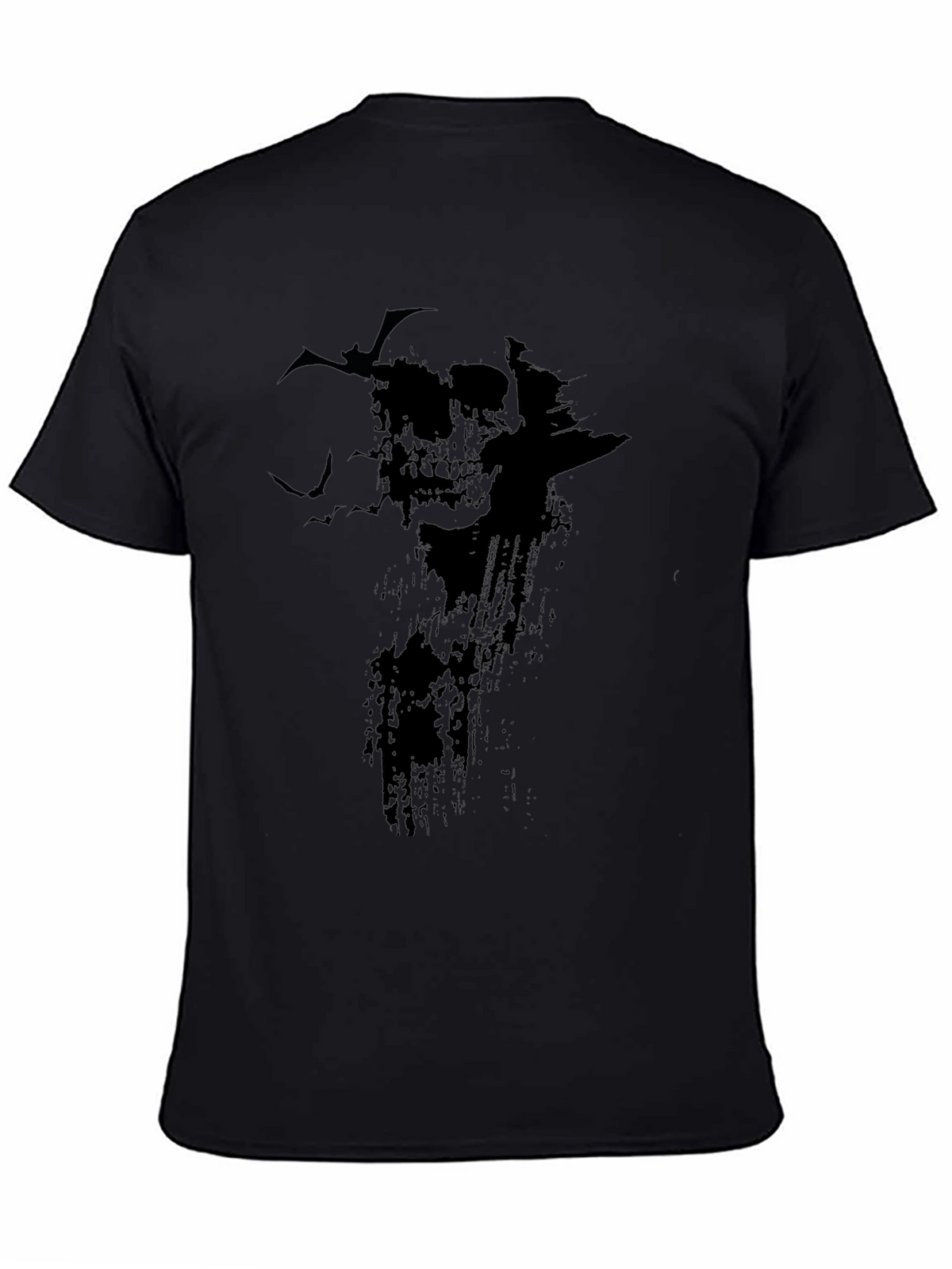 Skull & Bats Graphic Print T-Shirt - Black