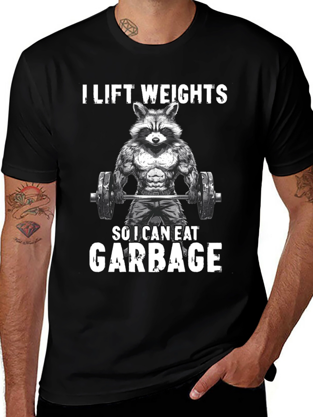 Funny Raccoon Weightlifting Graphic Tee