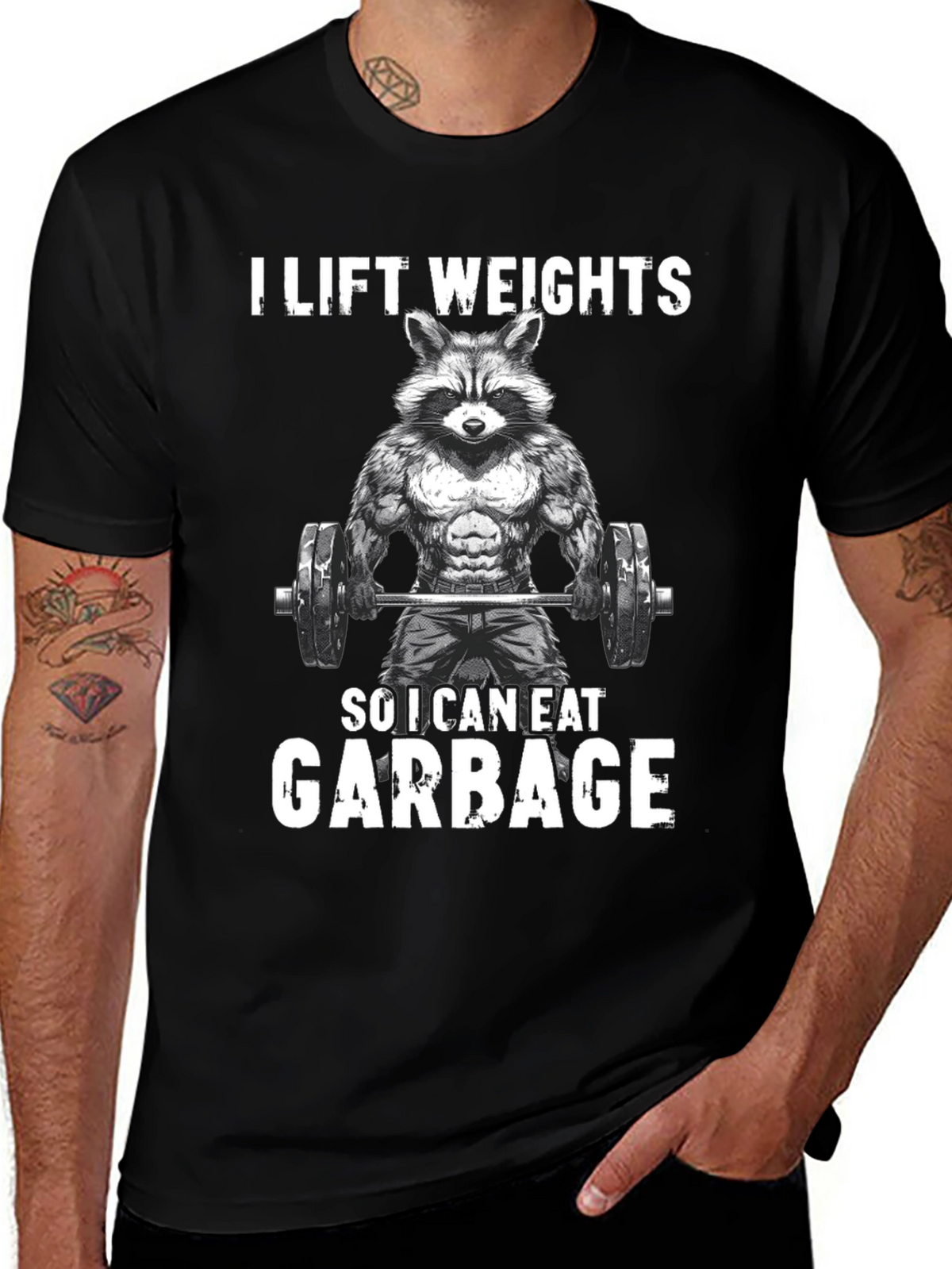 Funny Raccoon Weightlifting Graphic Tee