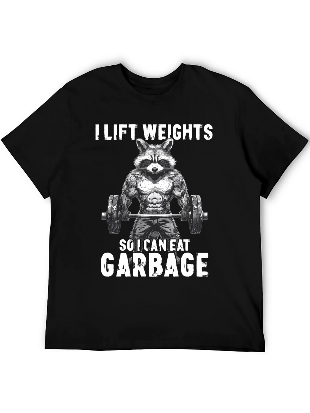 Funny Raccoon Weightlifting Graphic Tee