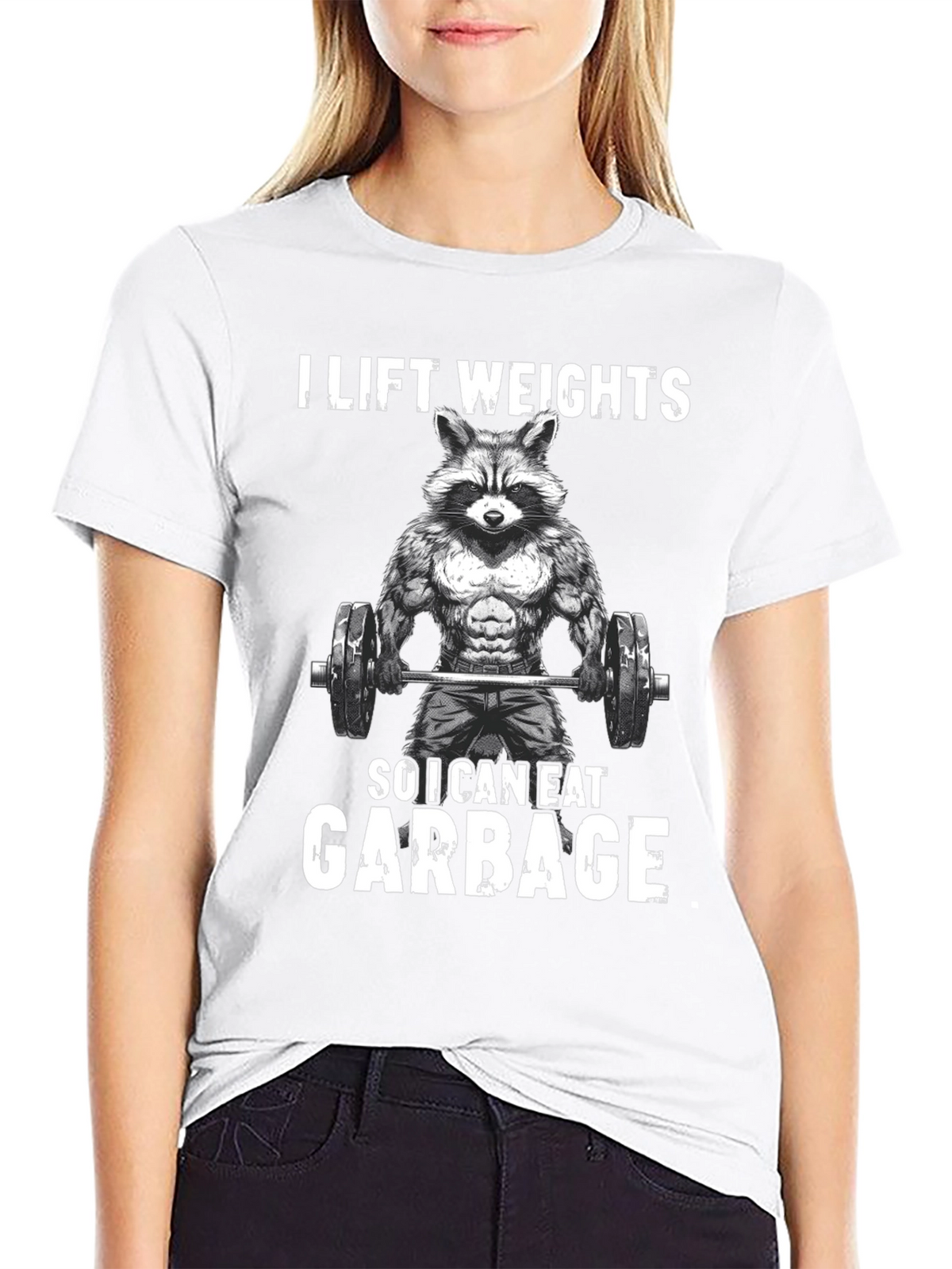 Funny Raccoon Weightlifting Graphic Tee