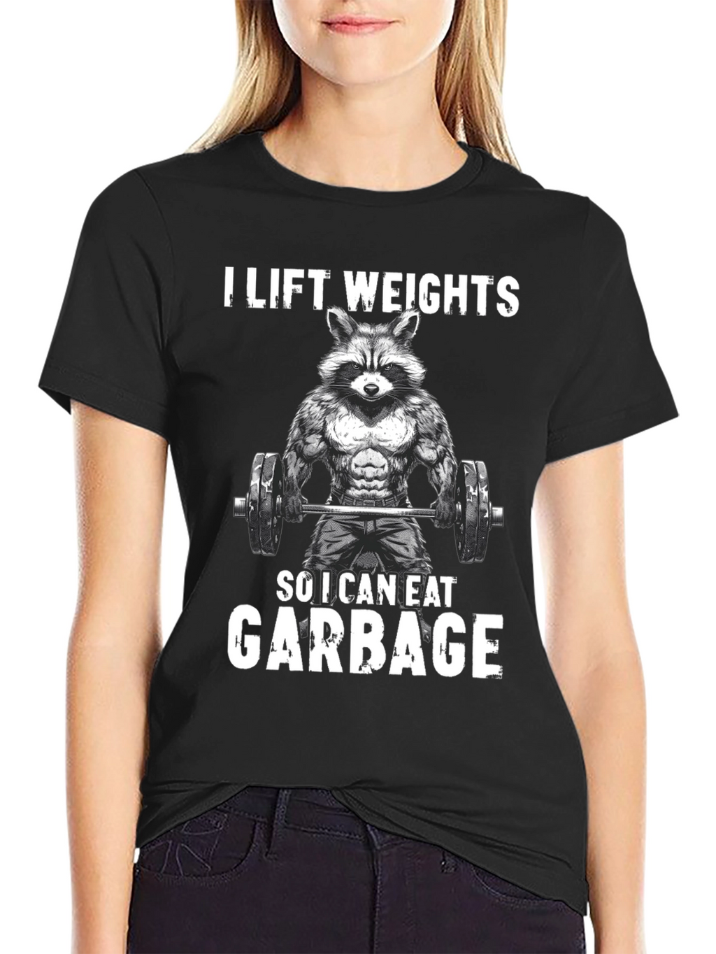 Funny Raccoon Weightlifting Graphic Tee