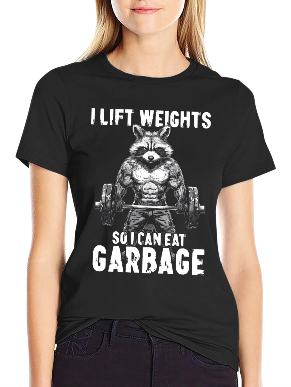 Funny Raccoon Weightlifting Graphic Tee