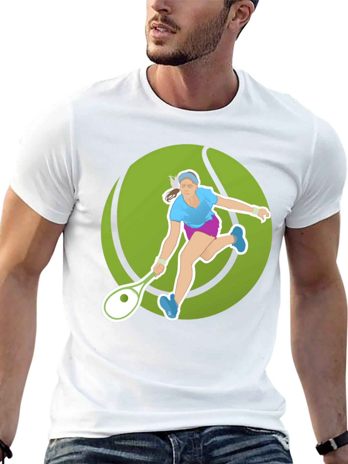 Tennis Player Graphic Tee - Black Cotton Blend