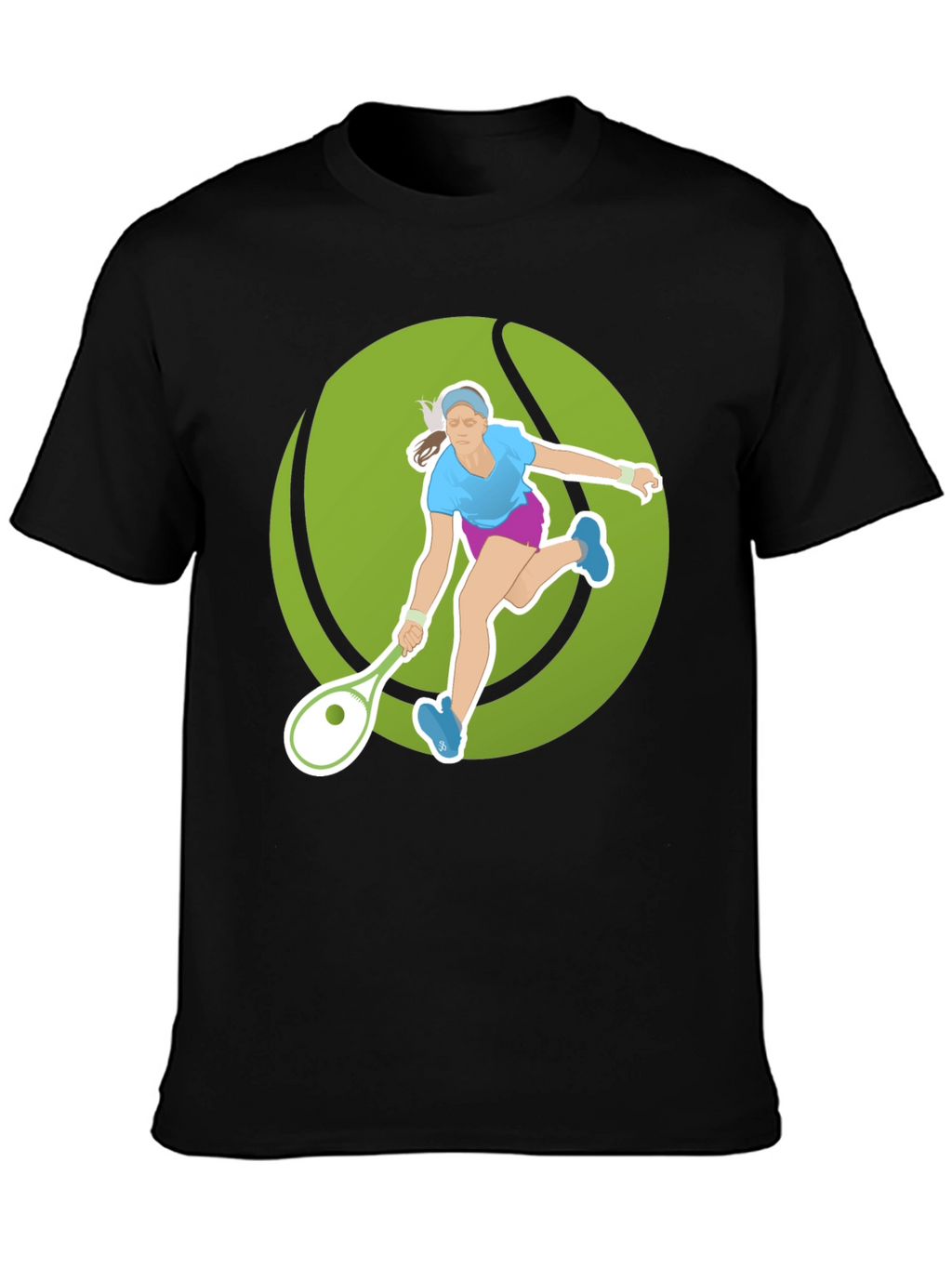 Tennis Player Graphic Tee - Black Cotton Blend