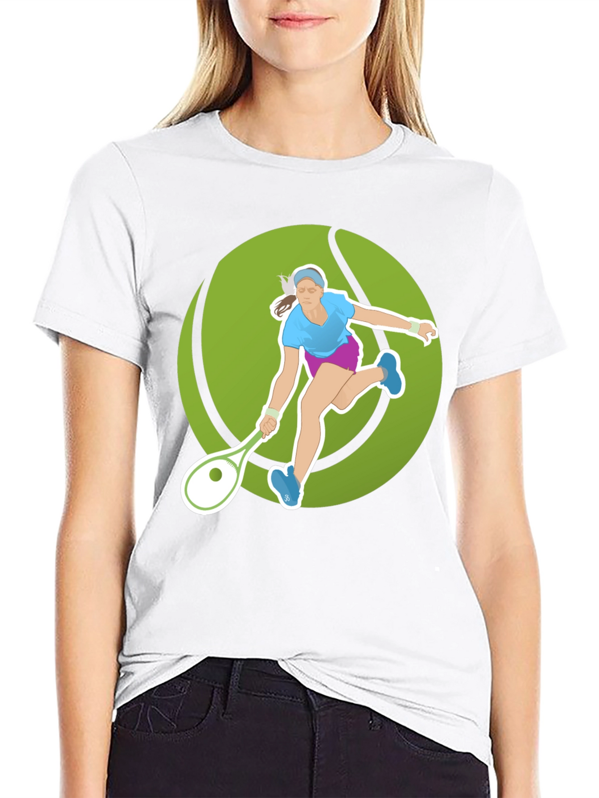 Tennis Player Graphic Tee - Black Cotton Blend