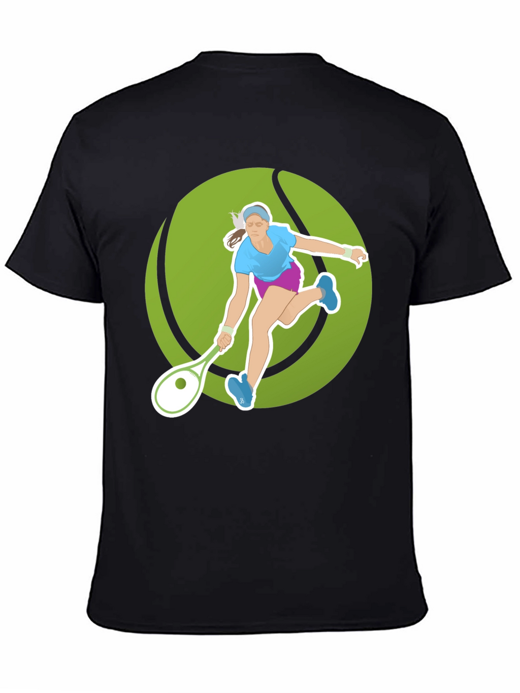 Tennis Player Graphic Tee - Black Cotton Blend