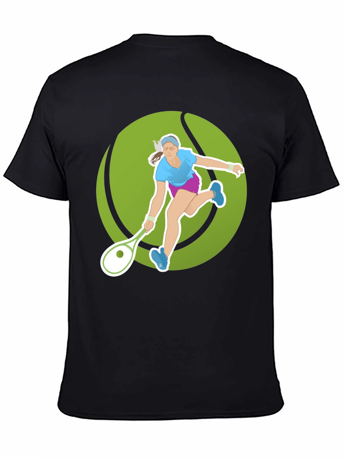 Tennis Player Graphic Tee - Black Cotton Blend