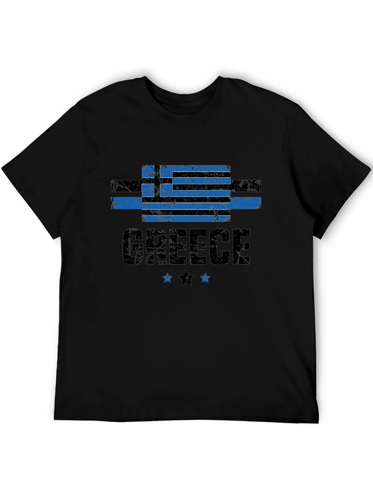 Greece Flag T-Shirt - Black Distressed Look