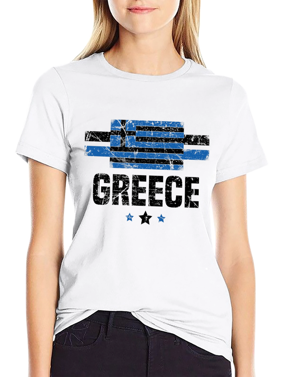 Greece Flag T-Shirt - Black Distressed Look