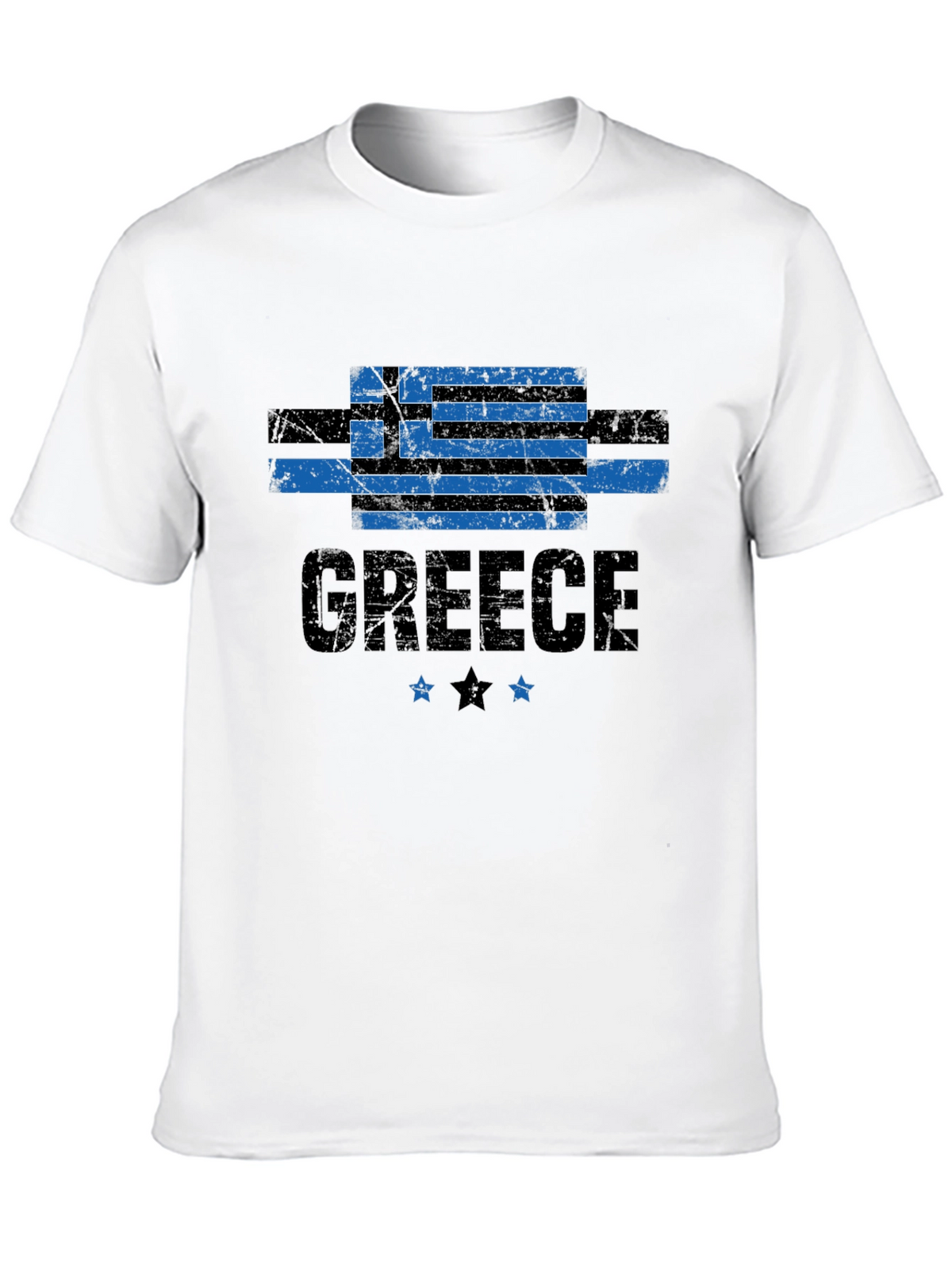 Greece Flag T-Shirt - Black Distressed Look