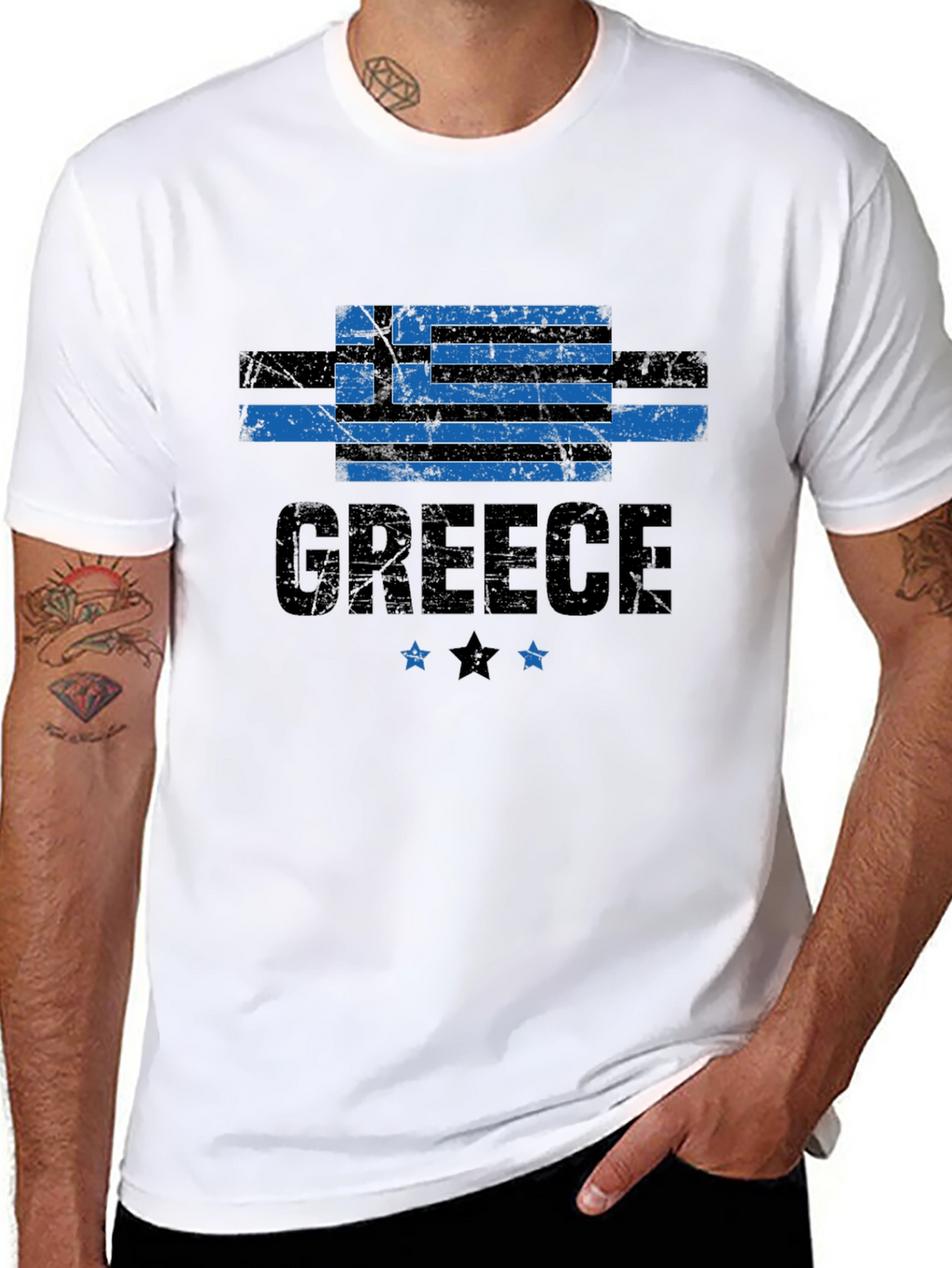 Greece Flag T-Shirt - Black Distressed Look
