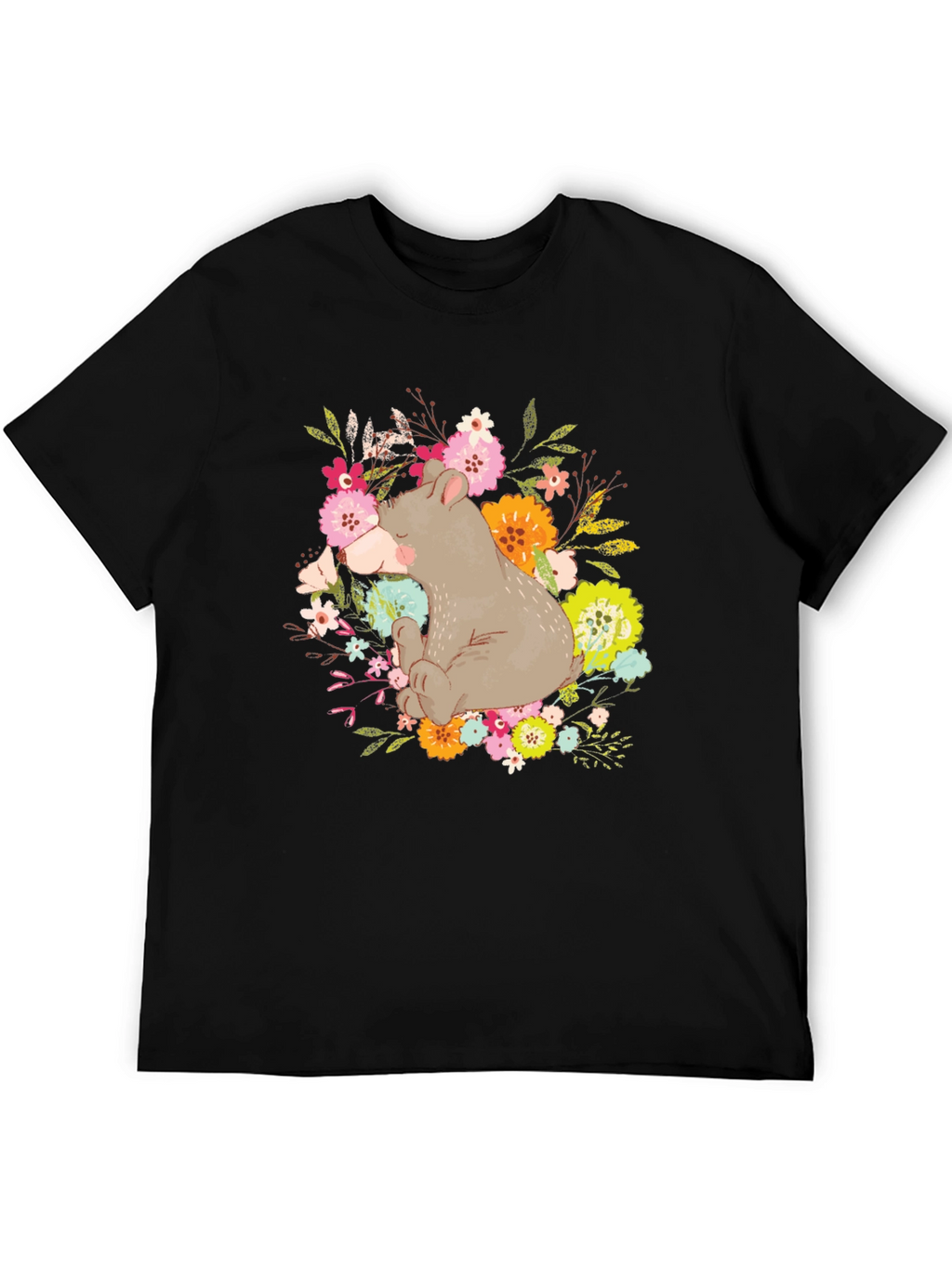 Bear and Floral Design T-Shirt