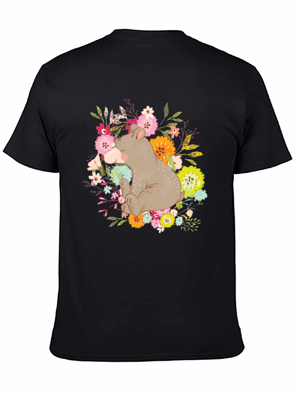 Bear and Floral Design T-Shirt