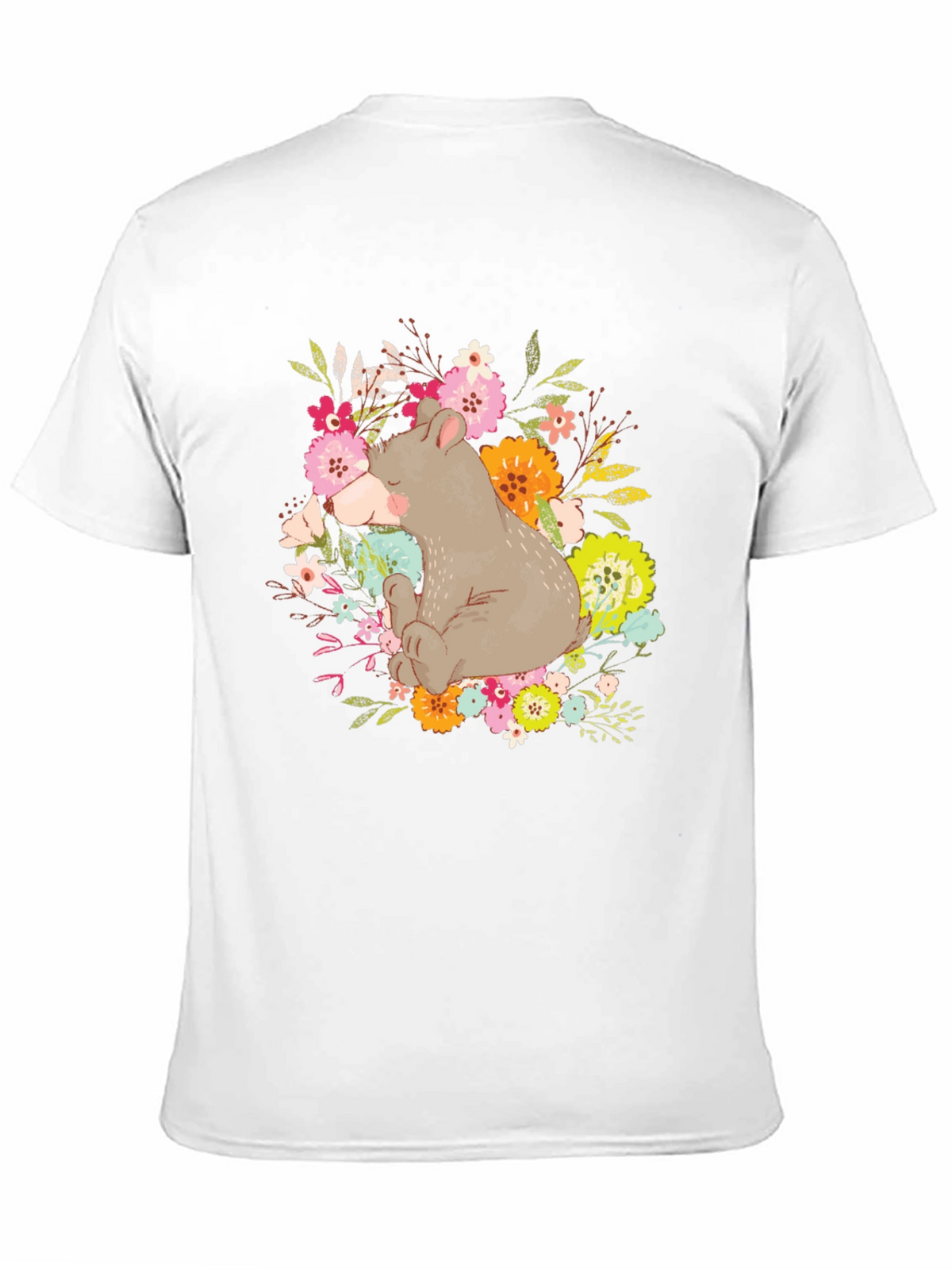 Bear and Floral Design T-Shirt