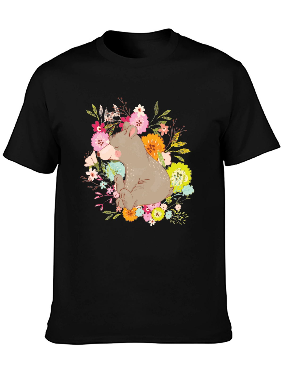 Bear and Floral Design T-Shirt