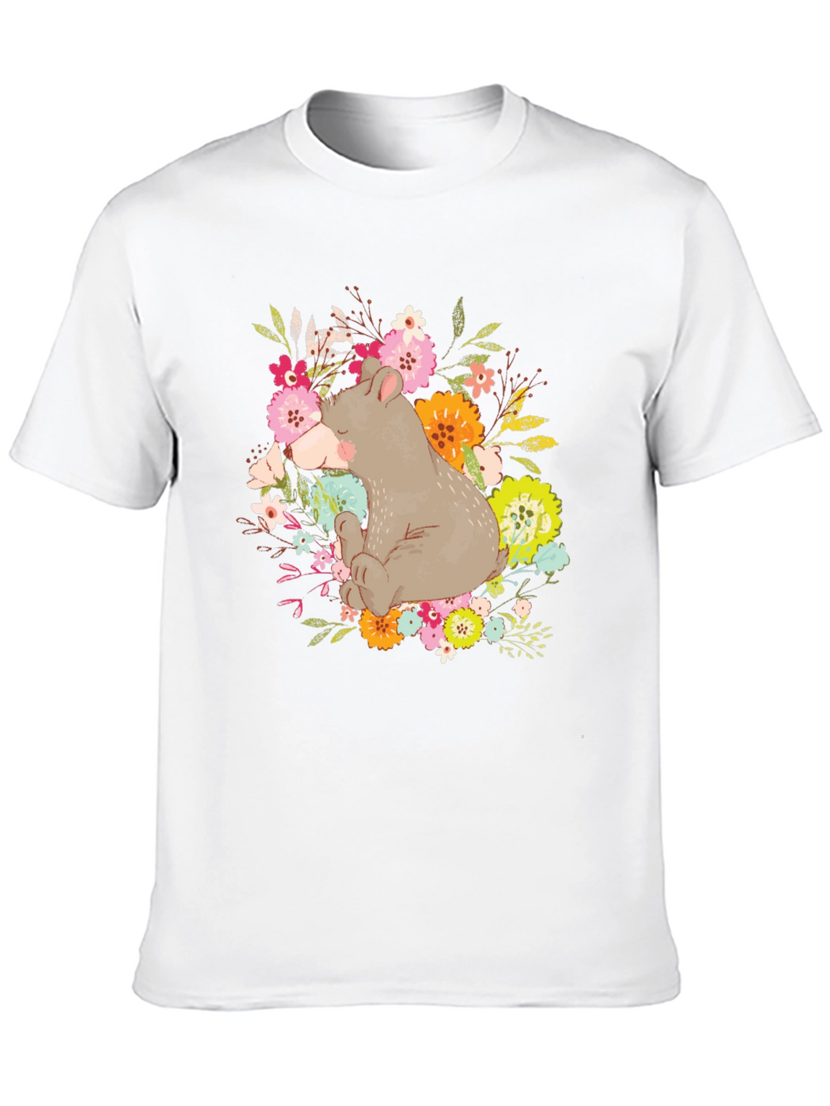 Bear and Floral Design T-Shirt