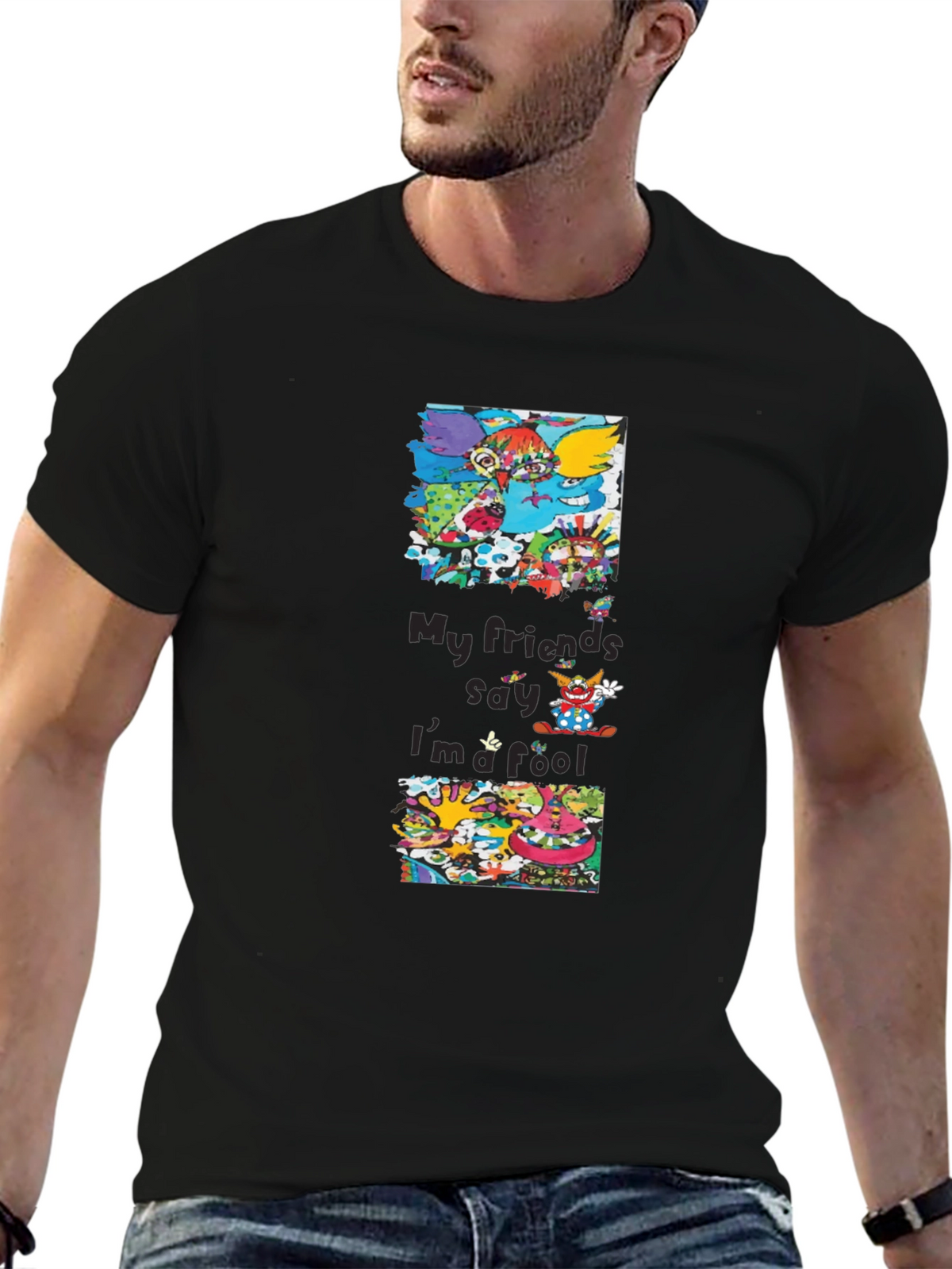 Cartoon Character Graphic Print Black T-Shirt