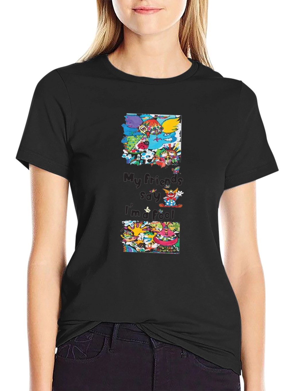 Cartoon Character Graphic Print Black T-Shirt
