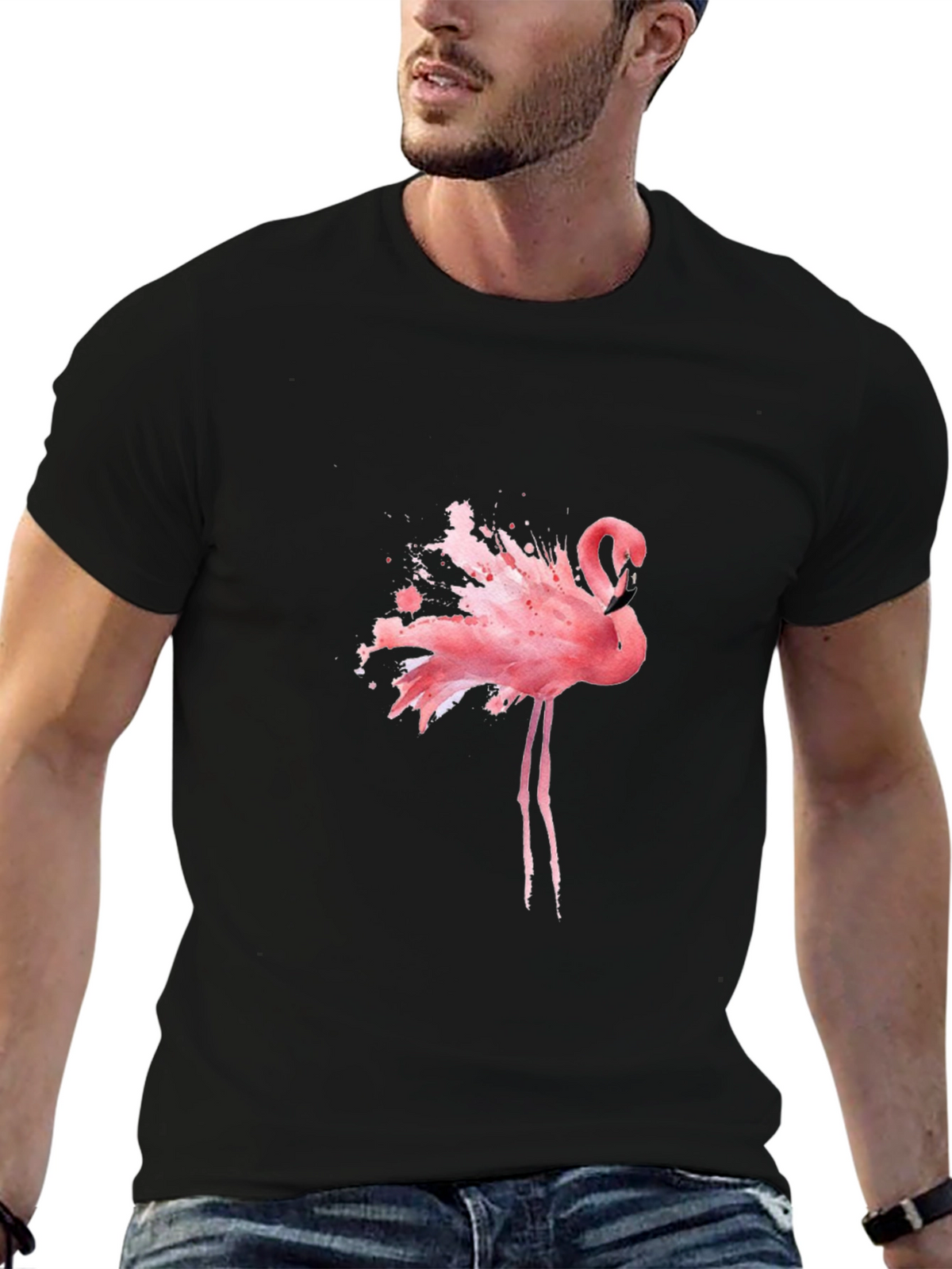 Flamingo Splash Graphic Tee - Black