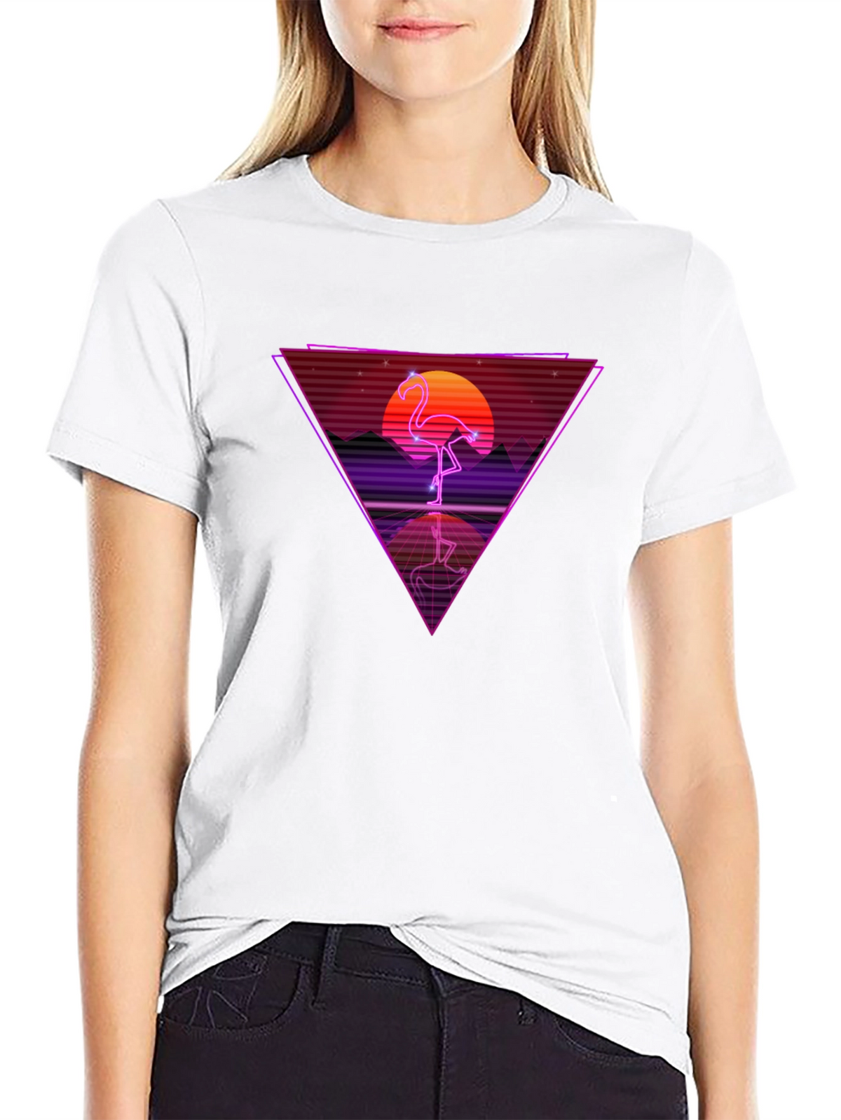 Retro Flamingo T-Shirt - Synthwave Design