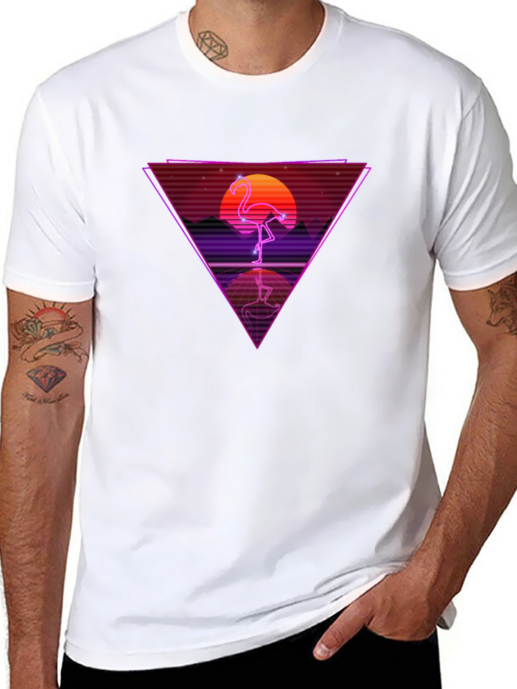 Retro Flamingo T-Shirt - Synthwave Design