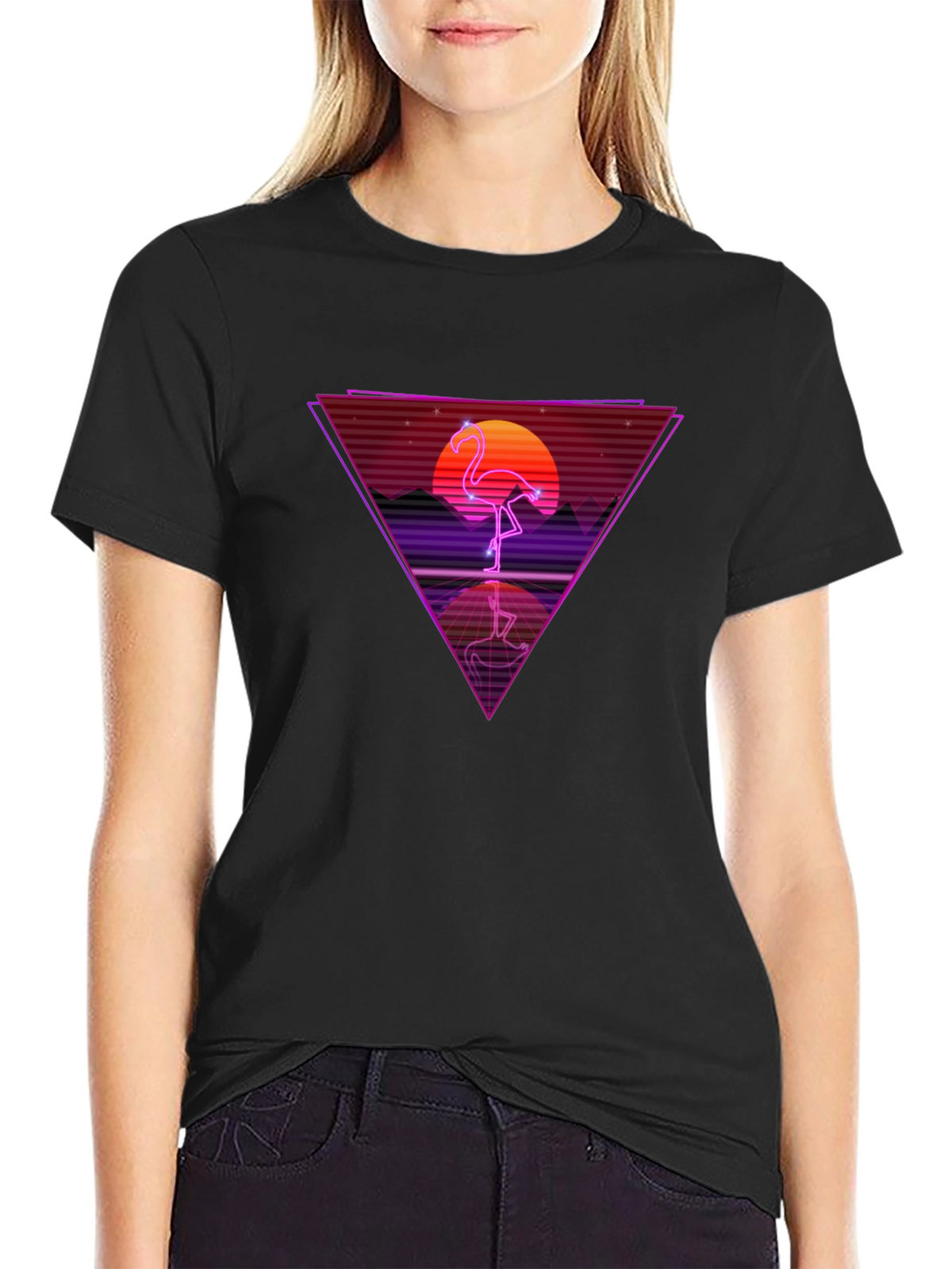 Retro Flamingo T-Shirt - Synthwave Design