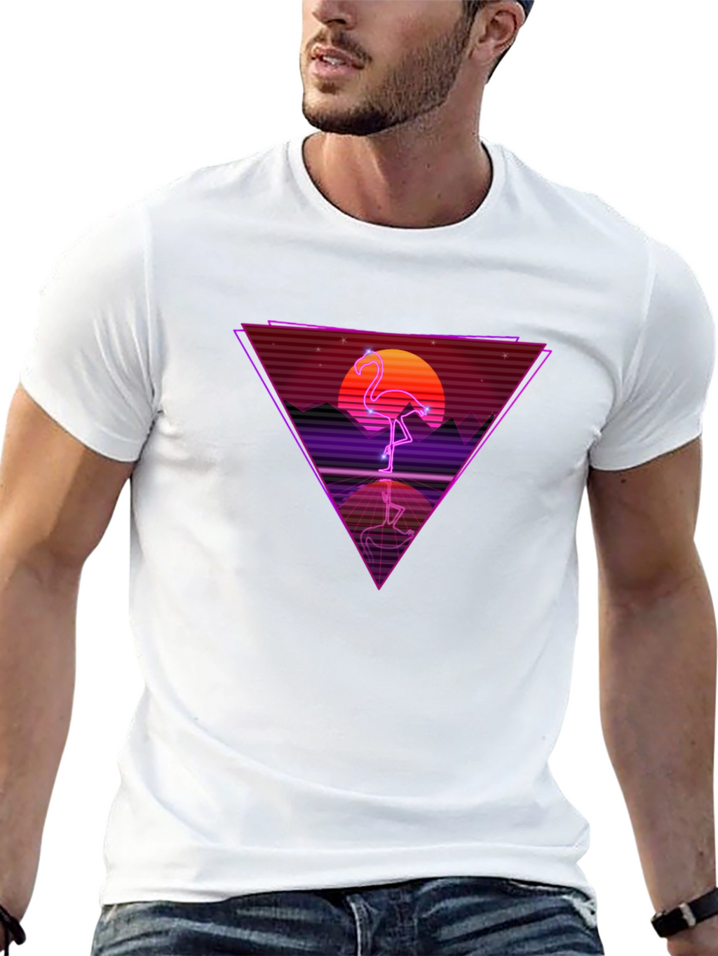 Retro Flamingo T-Shirt - Synthwave Design