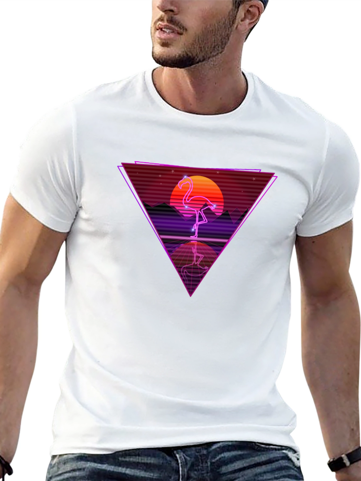 Retro Flamingo T-Shirt - Synthwave Design