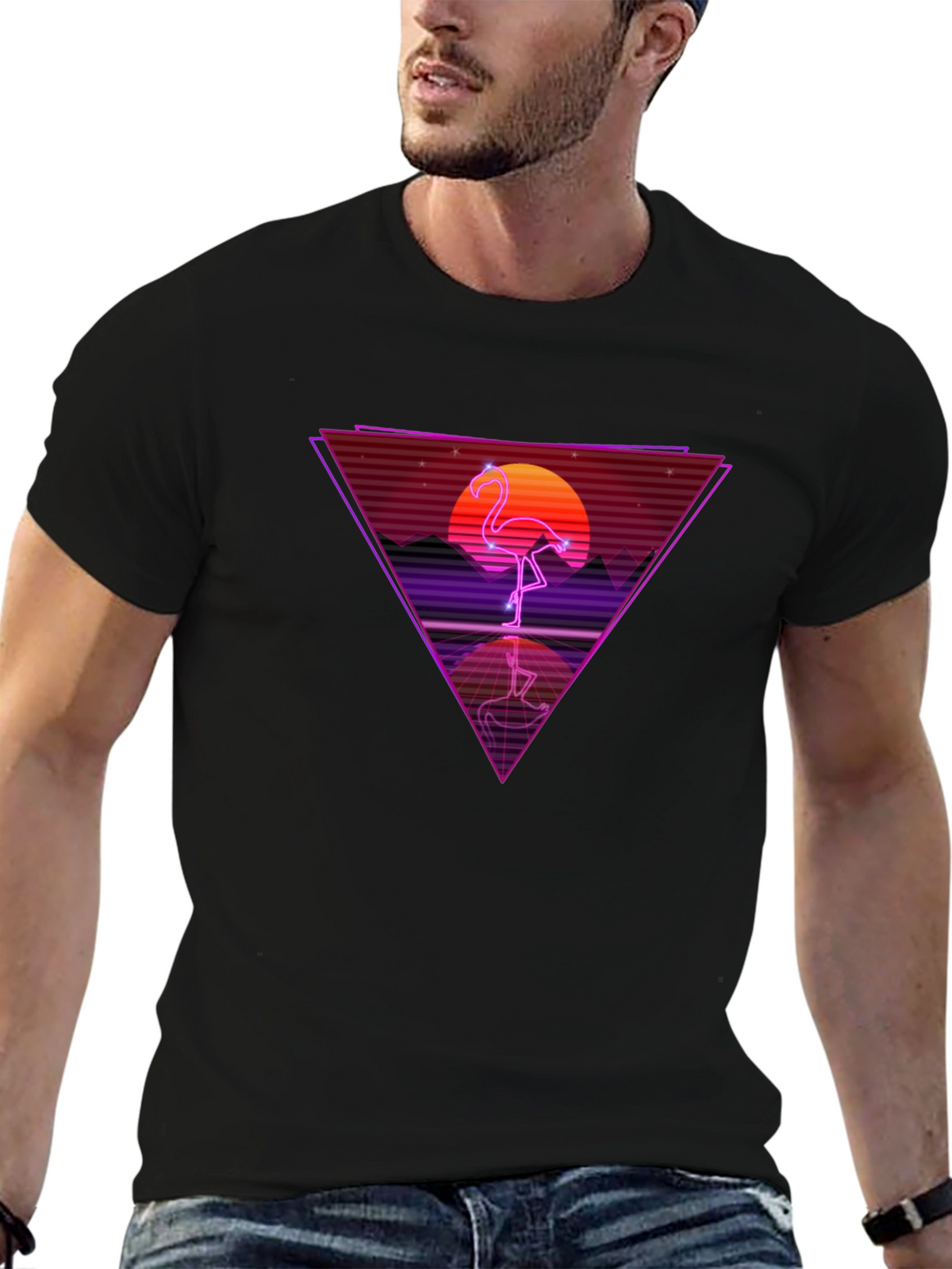 Retro Flamingo T-Shirt - Synthwave Design