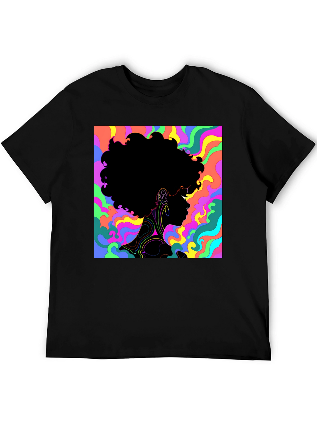 Psychedelic Afro Silhouette Black T-Shirt