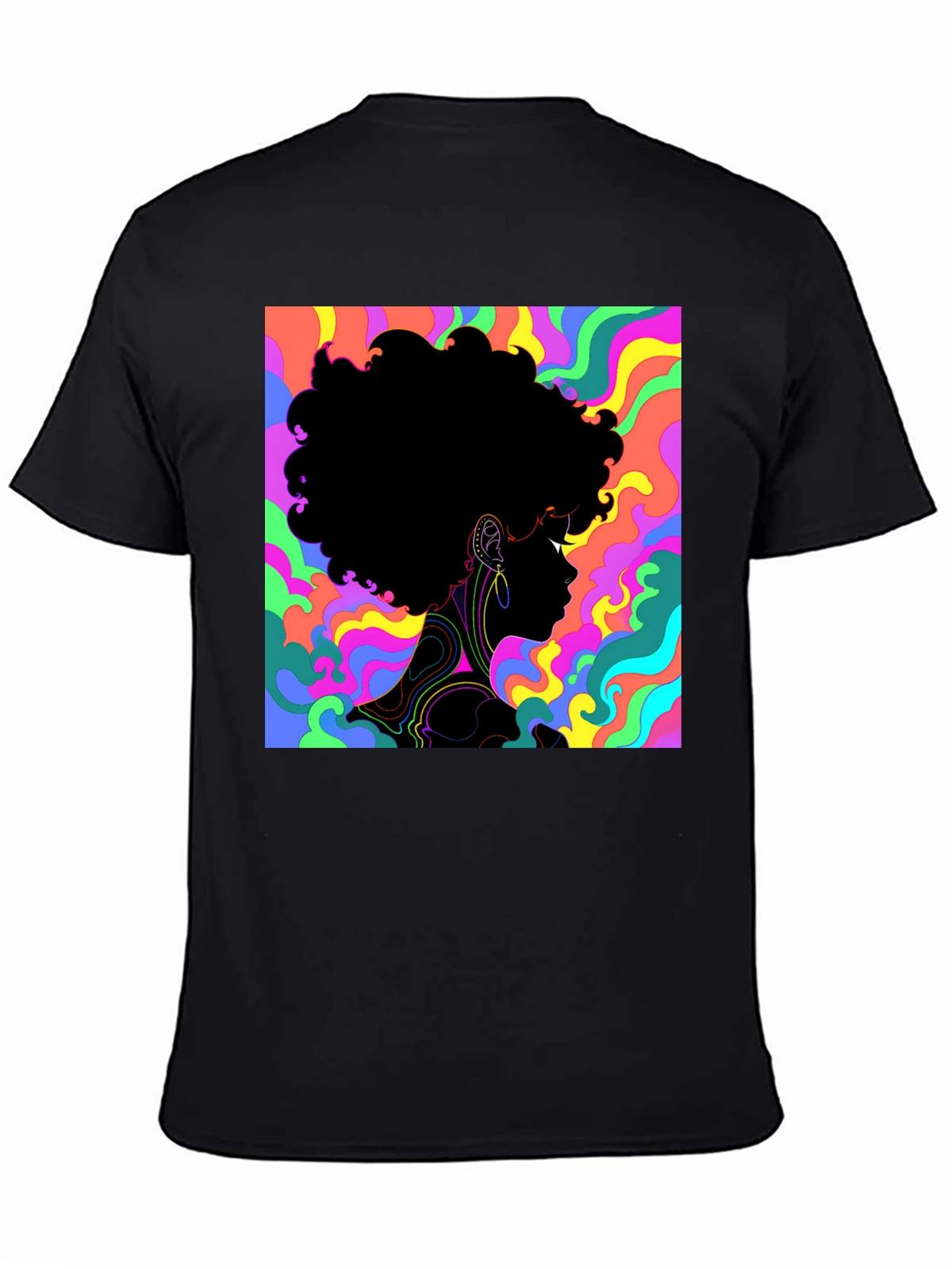 Psychedelic Afro Silhouette Black T-Shirt