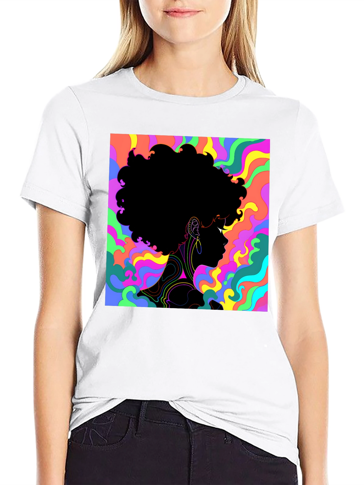 Psychedelic Afro Silhouette Black T-Shirt