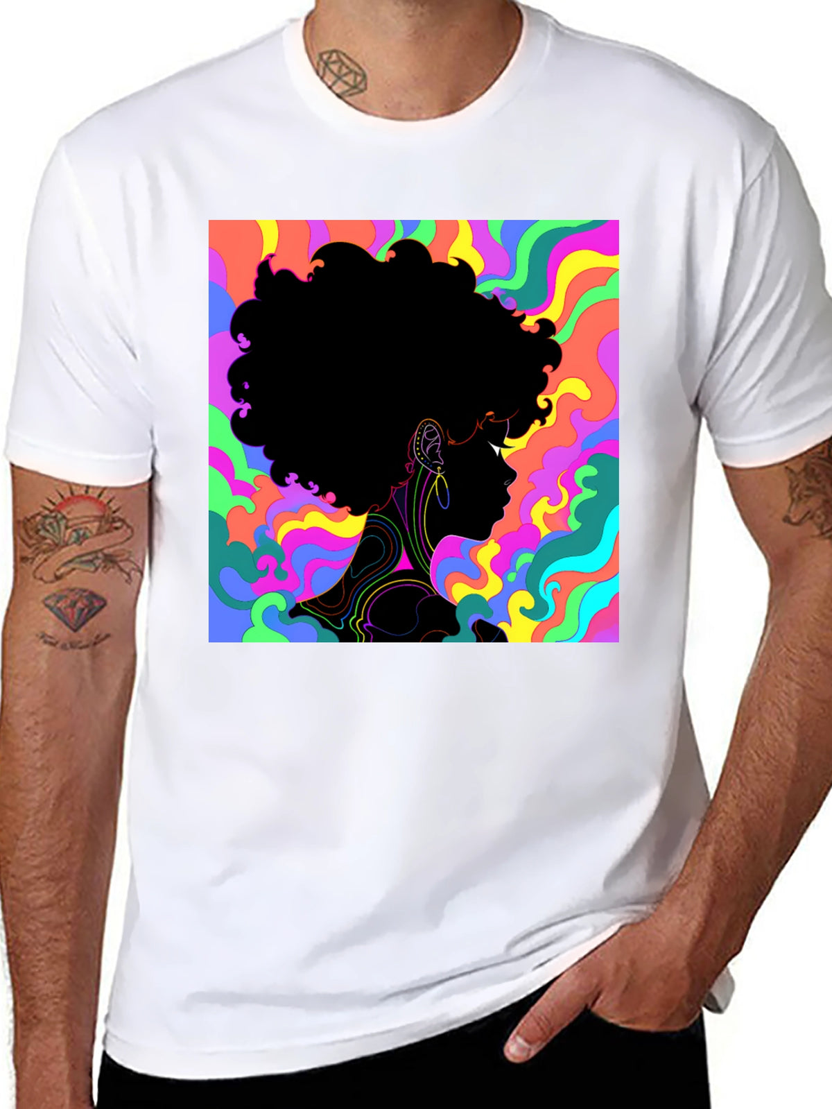 Psychedelic Afro Silhouette Black T-Shirt