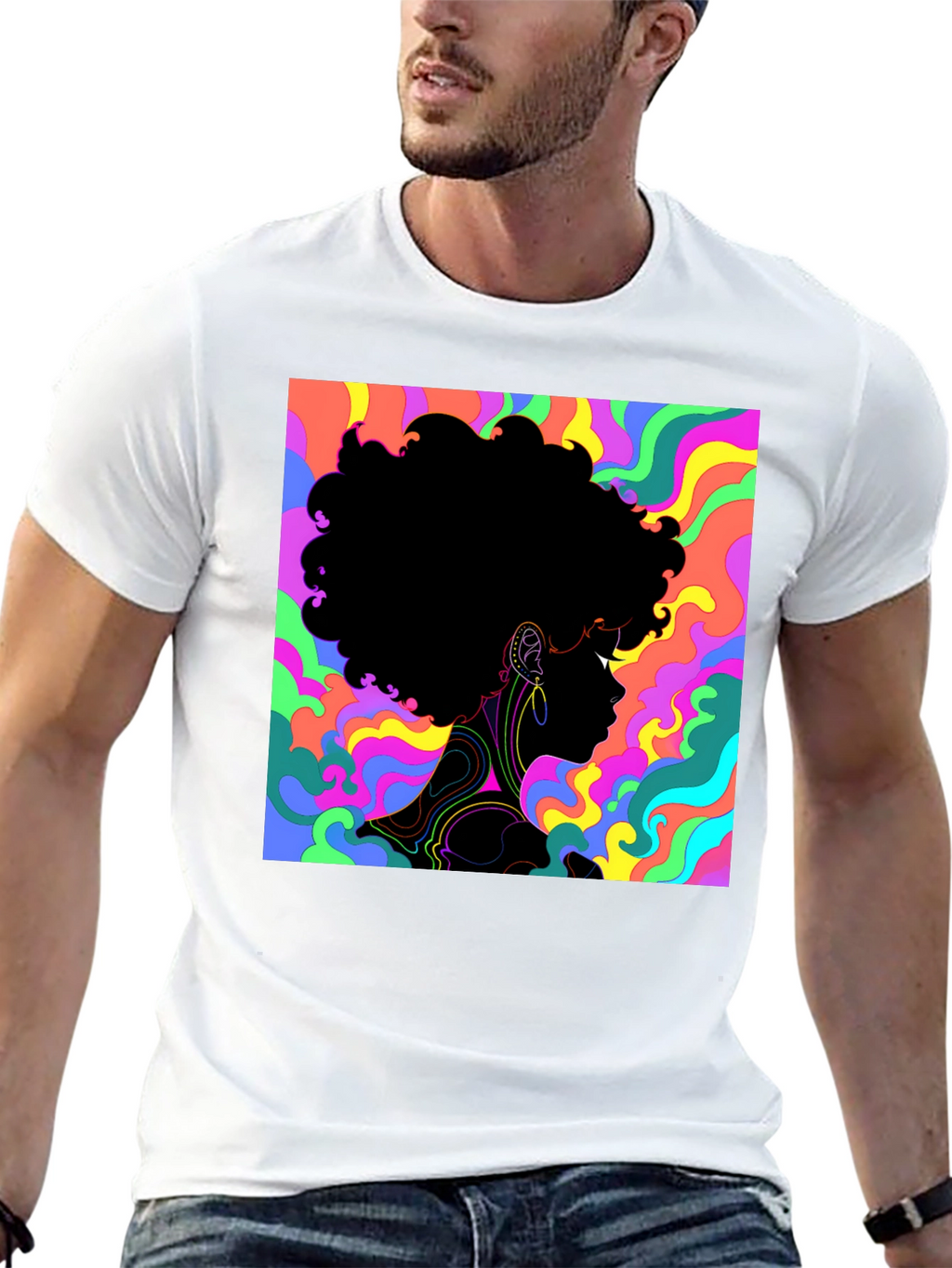 Psychedelic Afro Silhouette Black T-Shirt