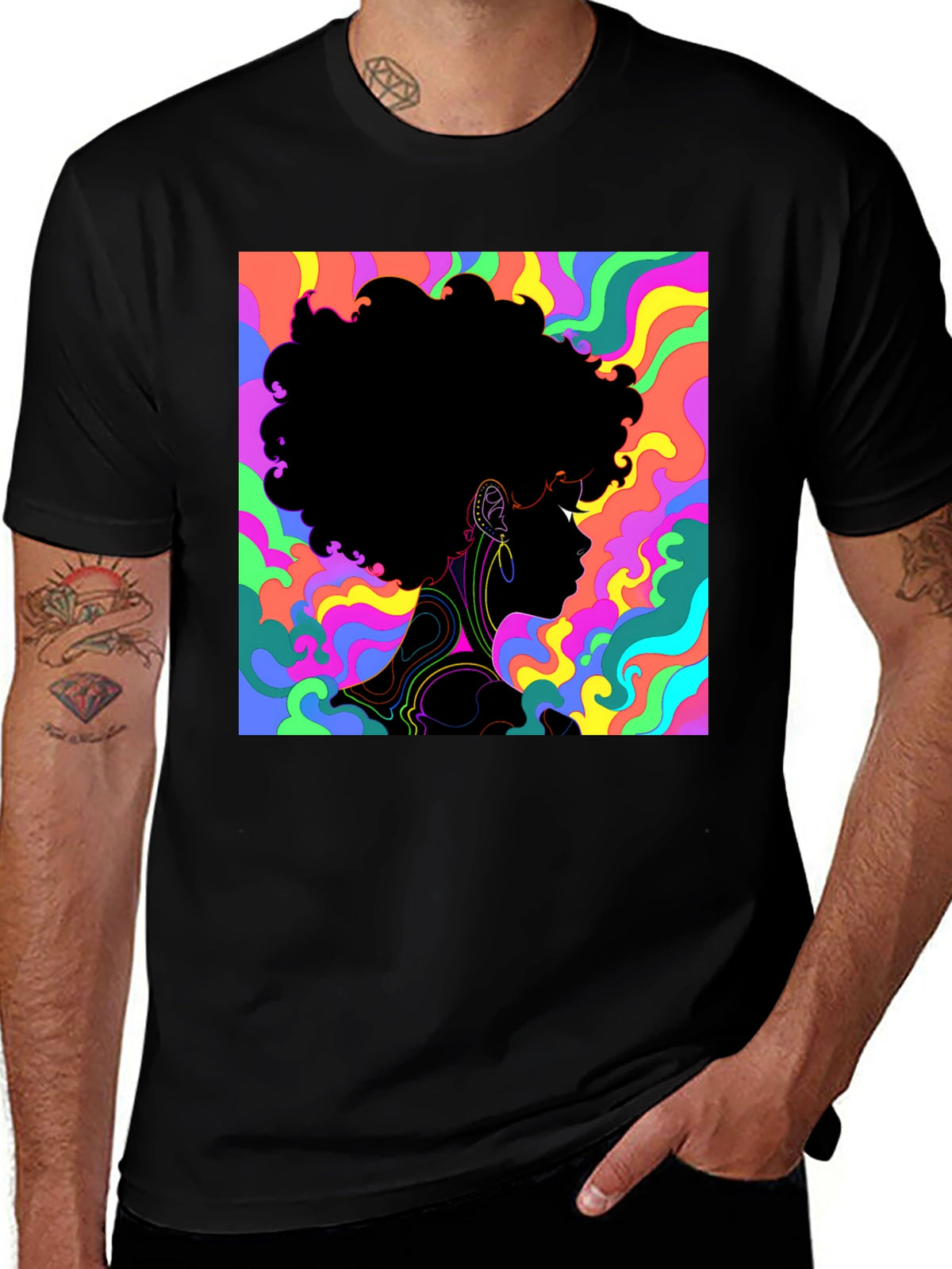 Psychedelic Afro Silhouette Black T-Shirt
