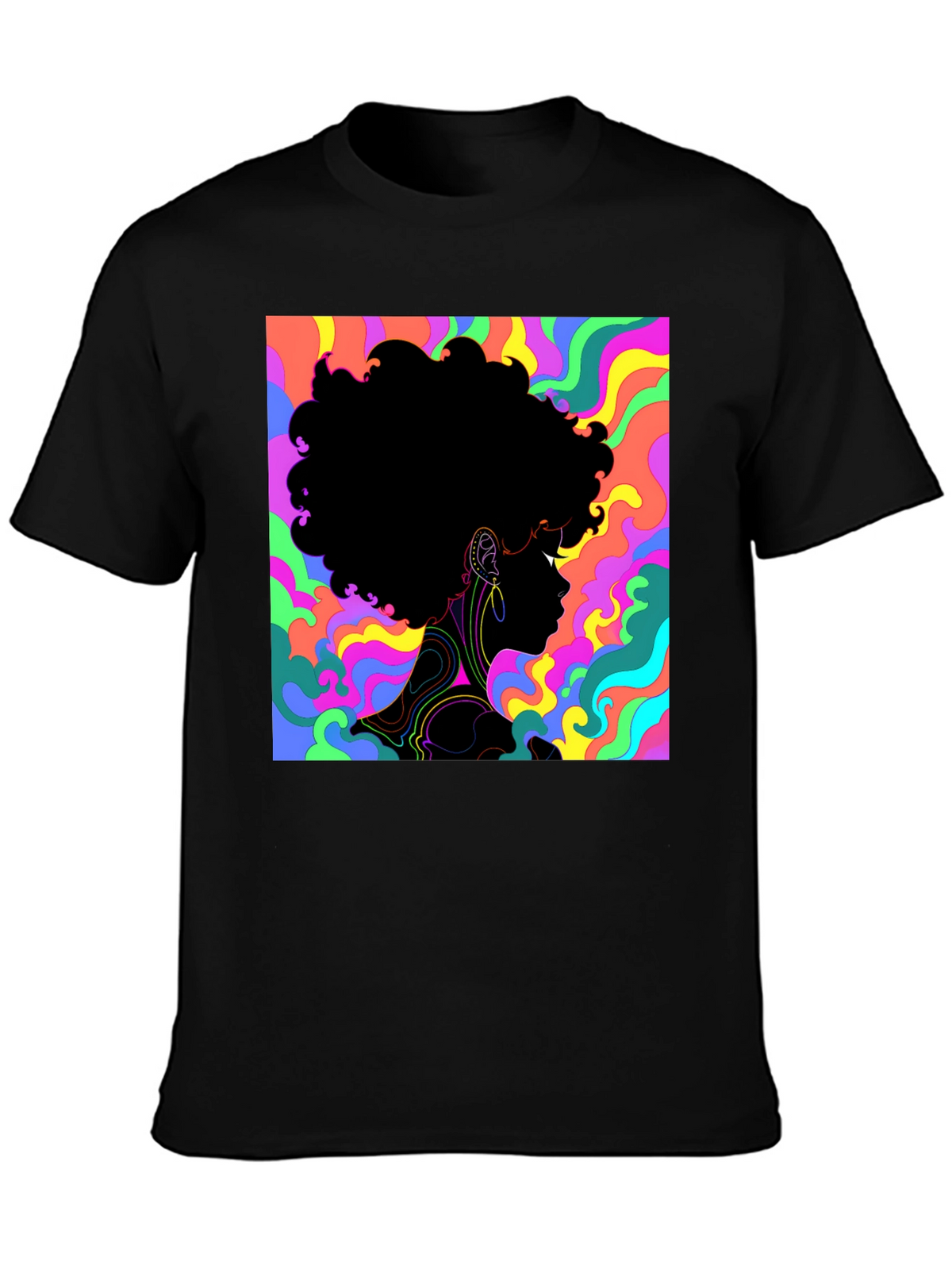 Psychedelic Afro Silhouette Black T-Shirt