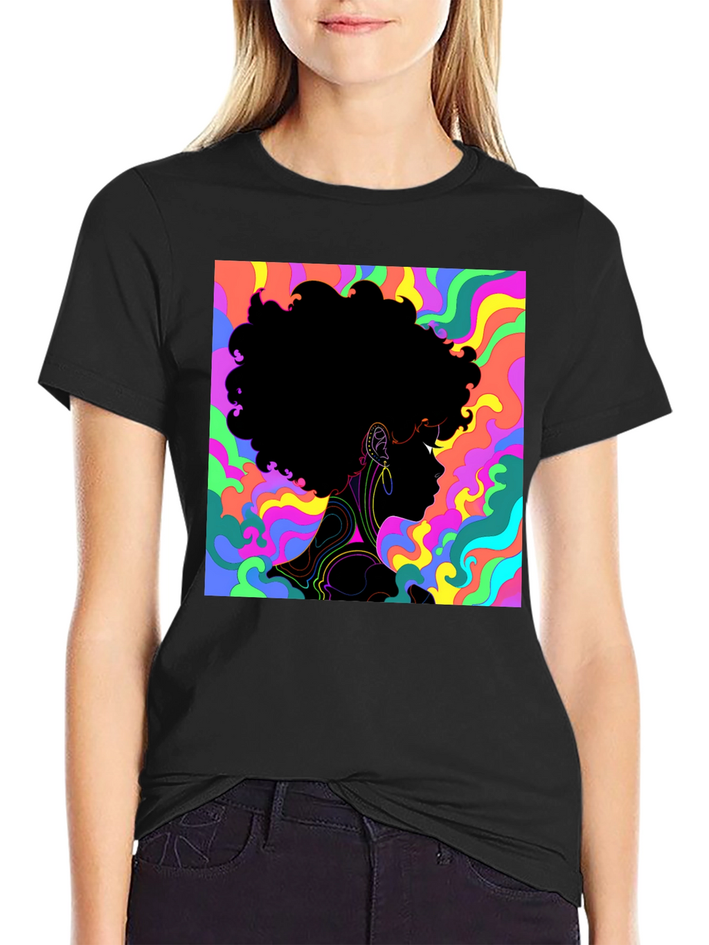Psychedelic Afro Silhouette Black T-Shirt