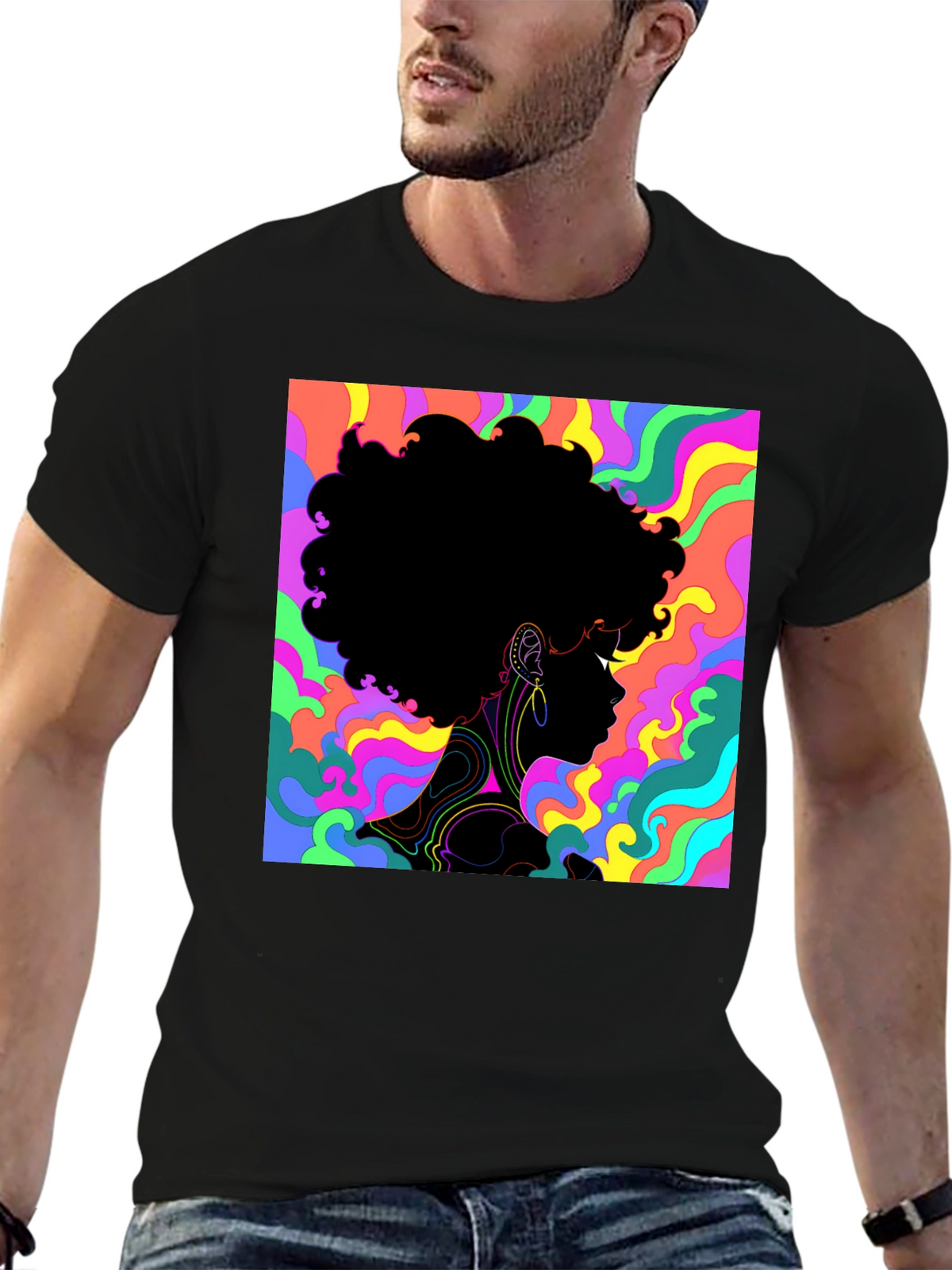 Psychedelic Afro Silhouette Black T-Shirt