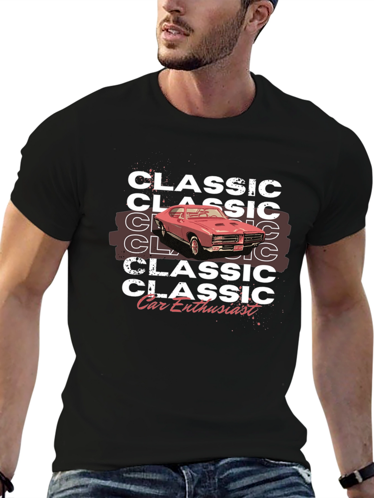 Classic Car Enthusiast Graphic Tee - Black