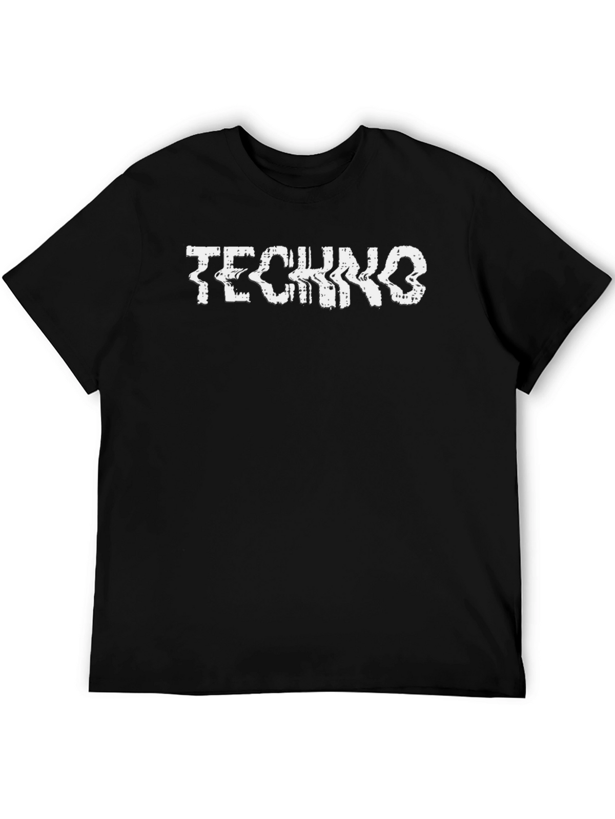 Techno Glitch Graphic Tee - Black Cotton T-Shirt