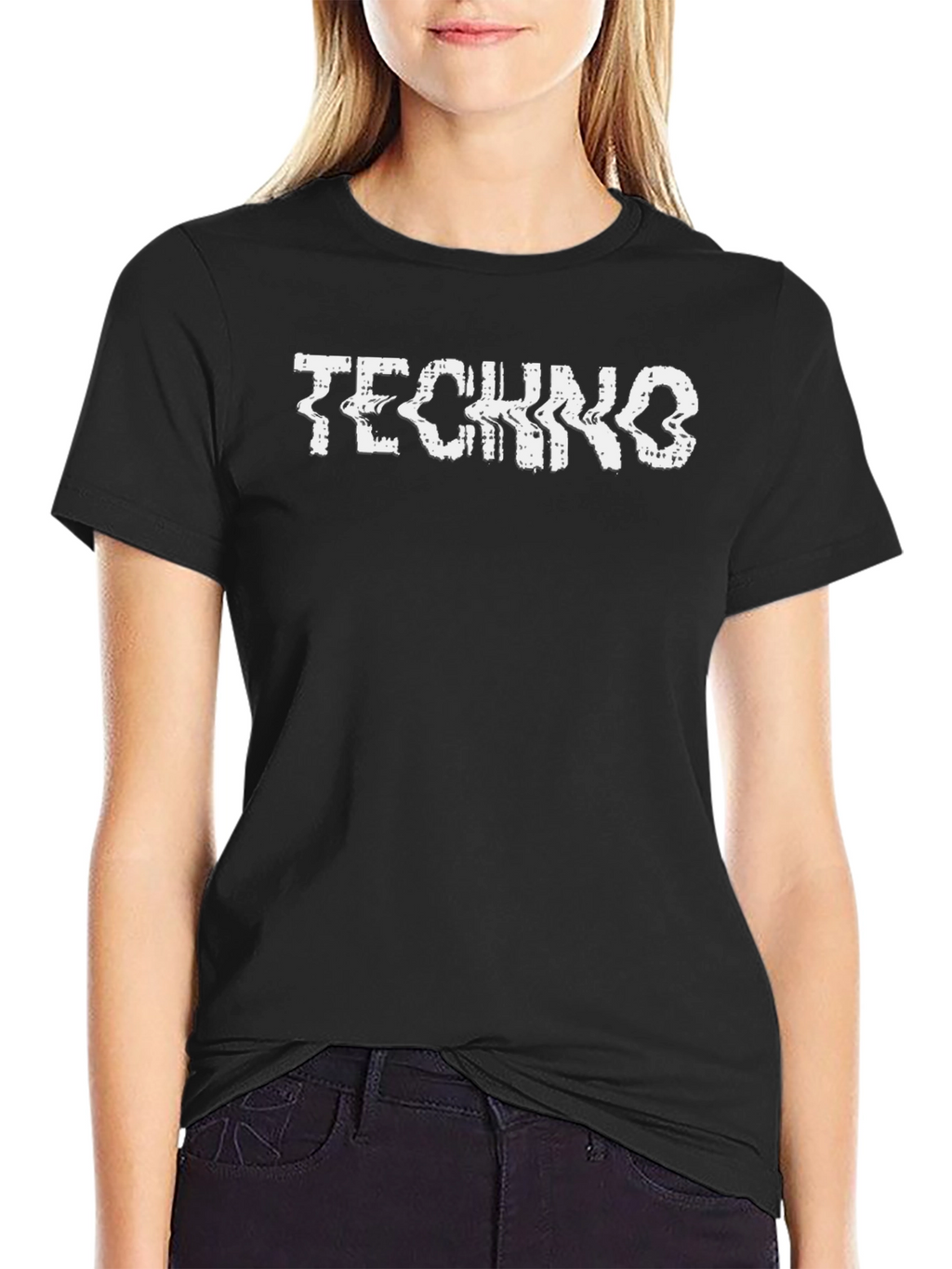 Techno Glitch Graphic Tee - Black Cotton T-Shirt
