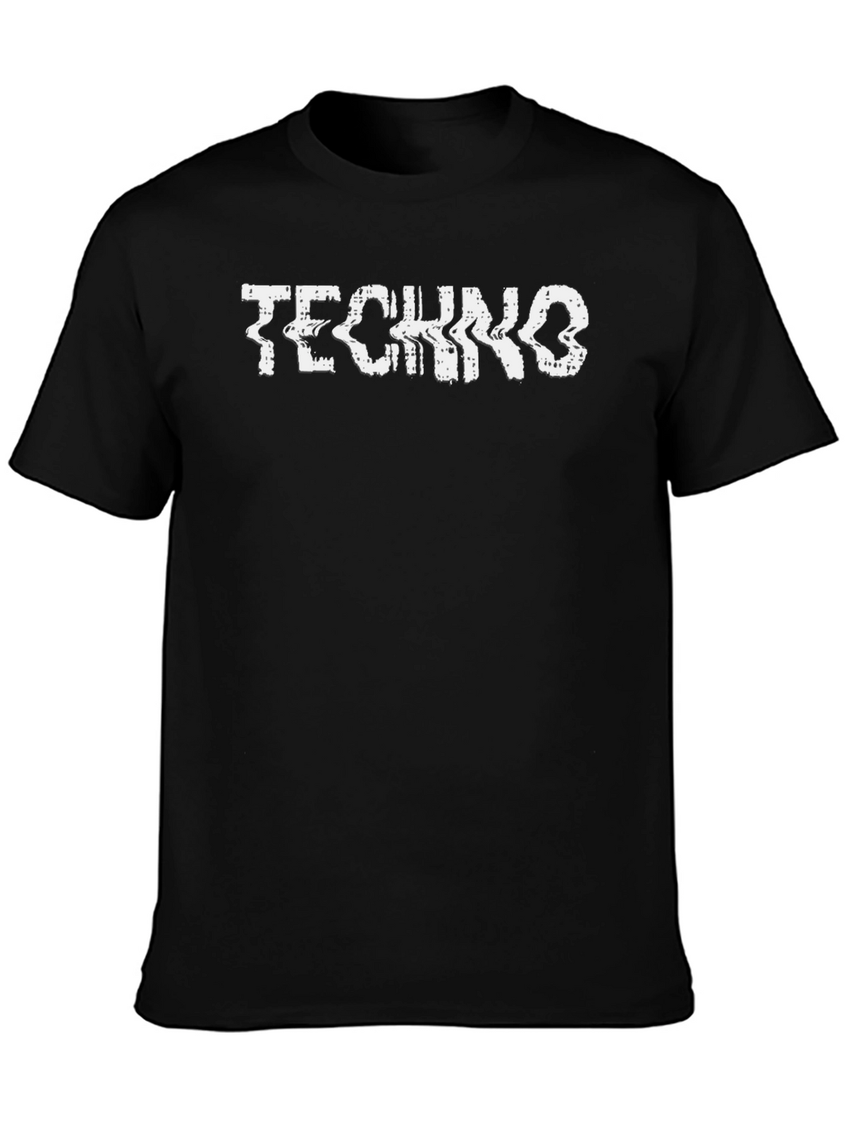 Techno Glitch Graphic Tee - Black Cotton T-Shirt