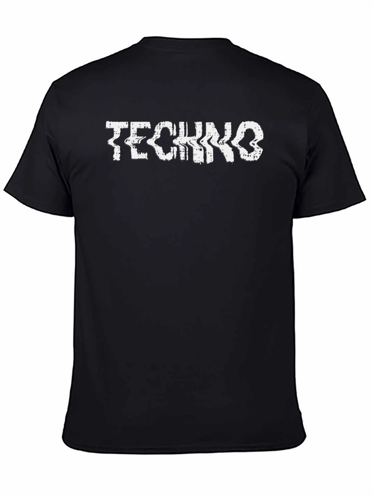 Techno Glitch Graphic Tee - Black Cotton T-Shirt