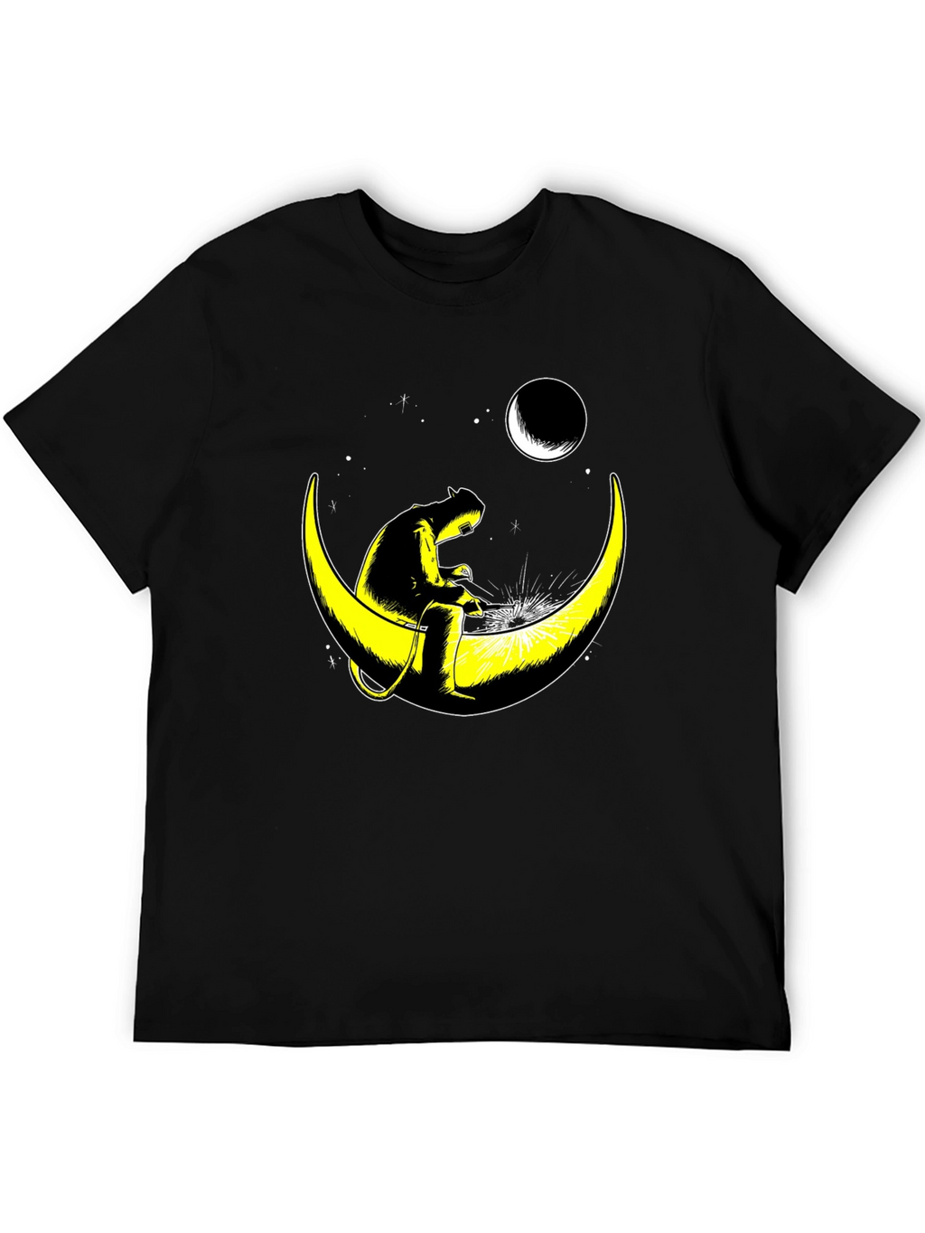 Welder Cat on Moon Graphic T-Shirt