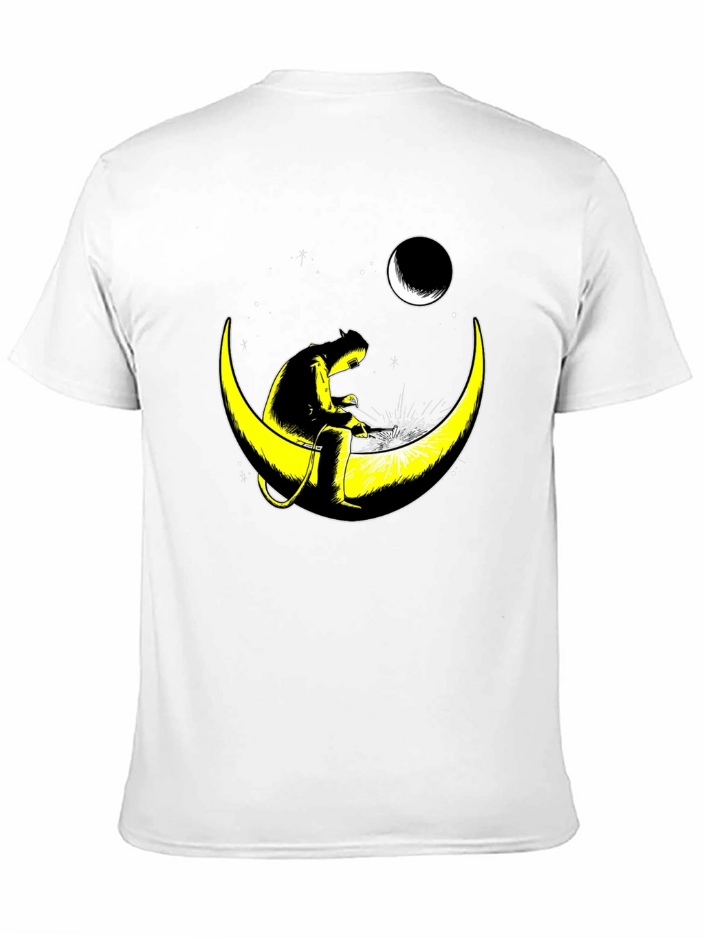 Welder Cat on Moon Graphic T-Shirt