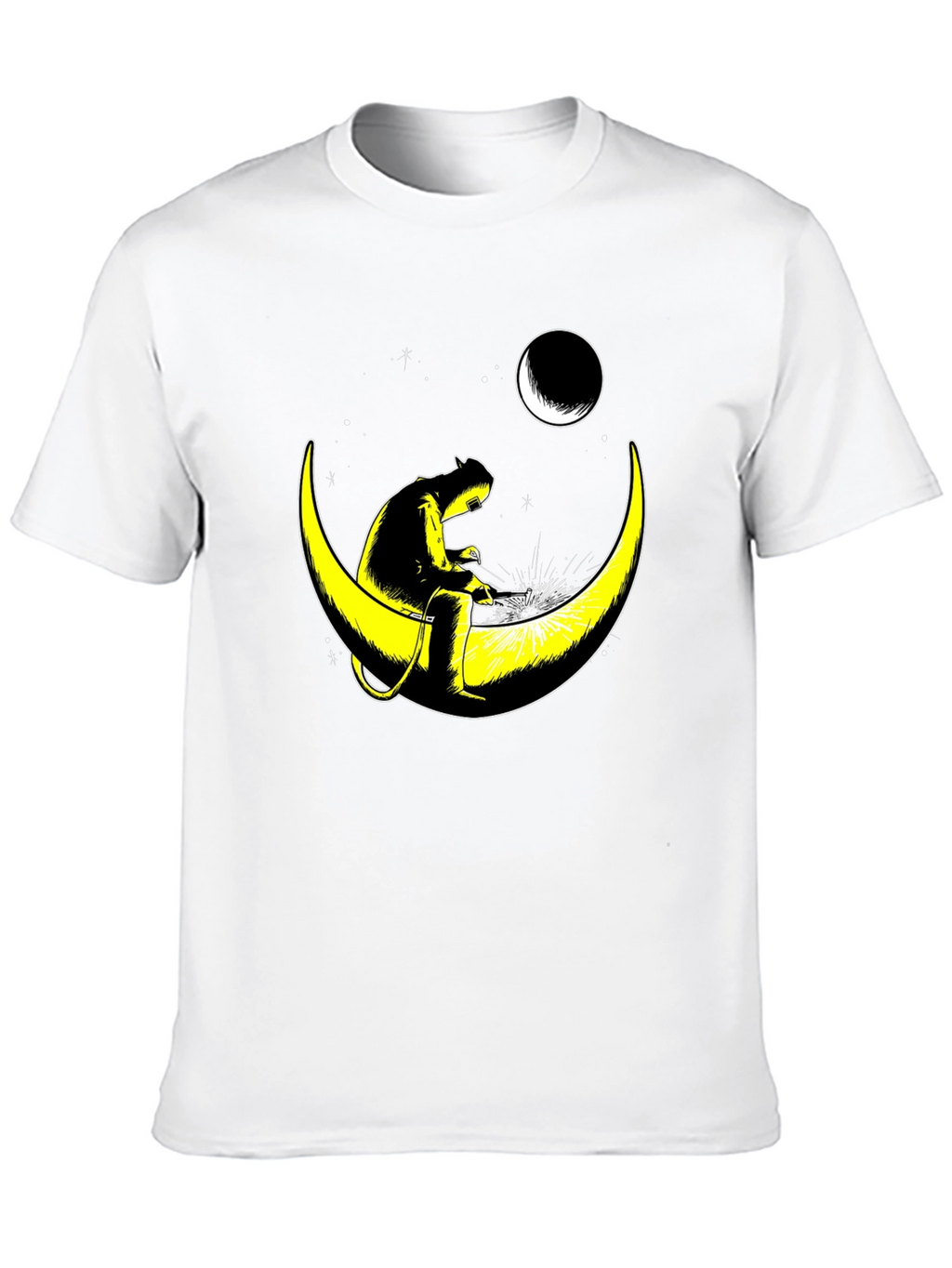 Welder Cat on Moon Graphic T-Shirt