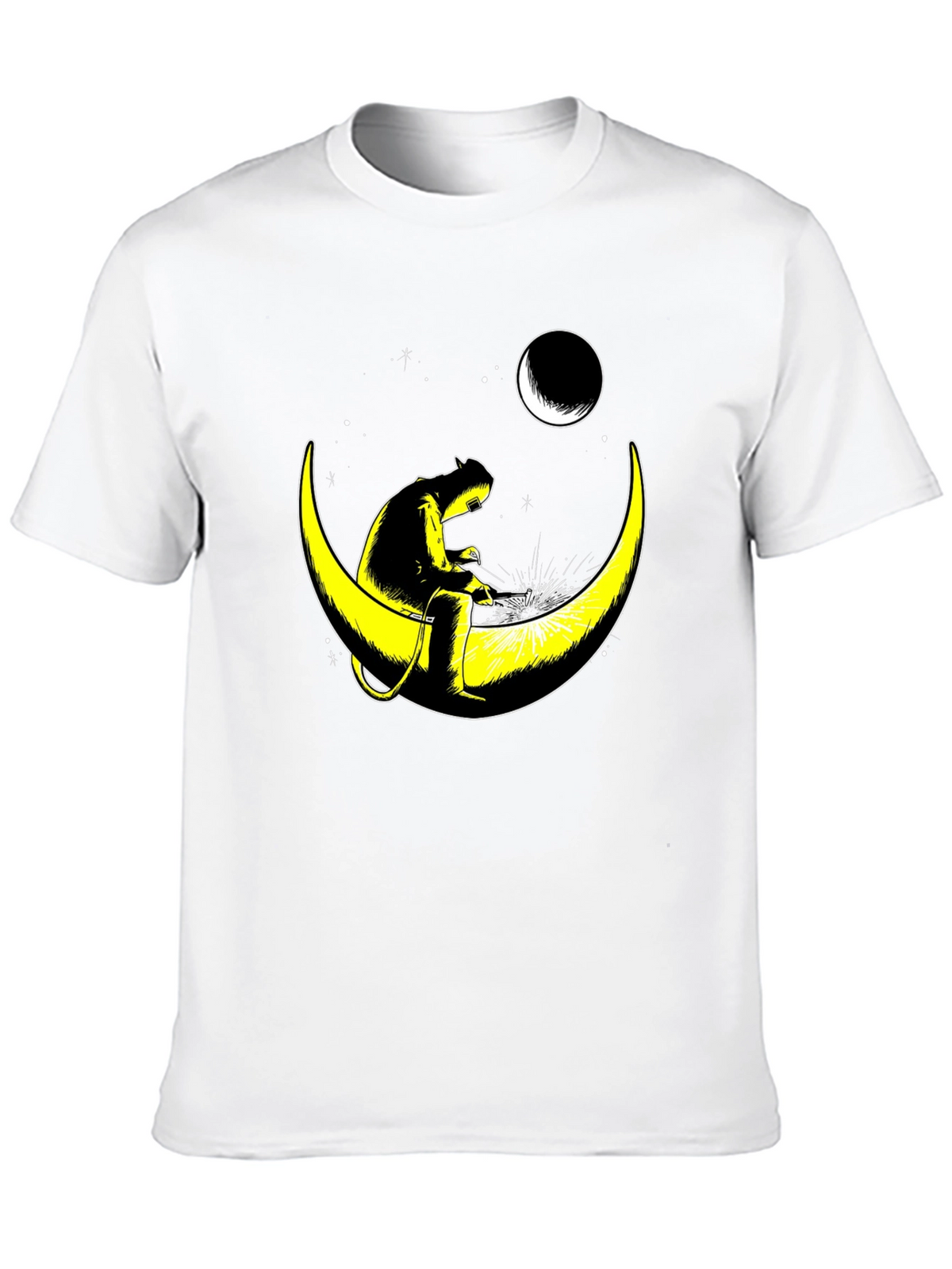Welder Cat on Moon Graphic T-Shirt