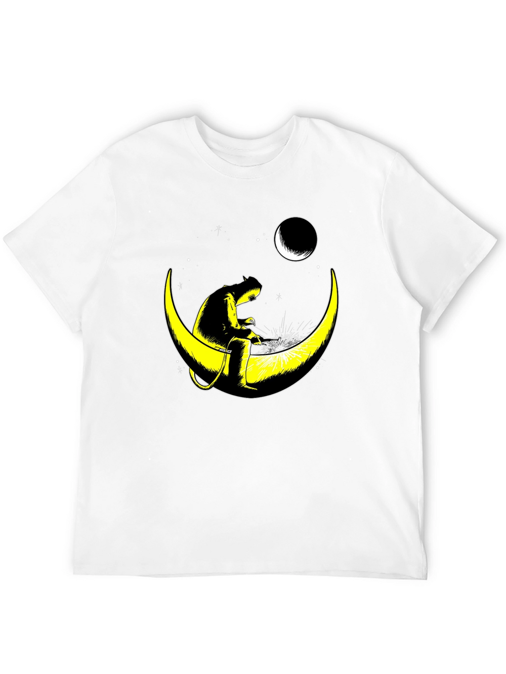 Welder Cat on Moon Graphic T-Shirt